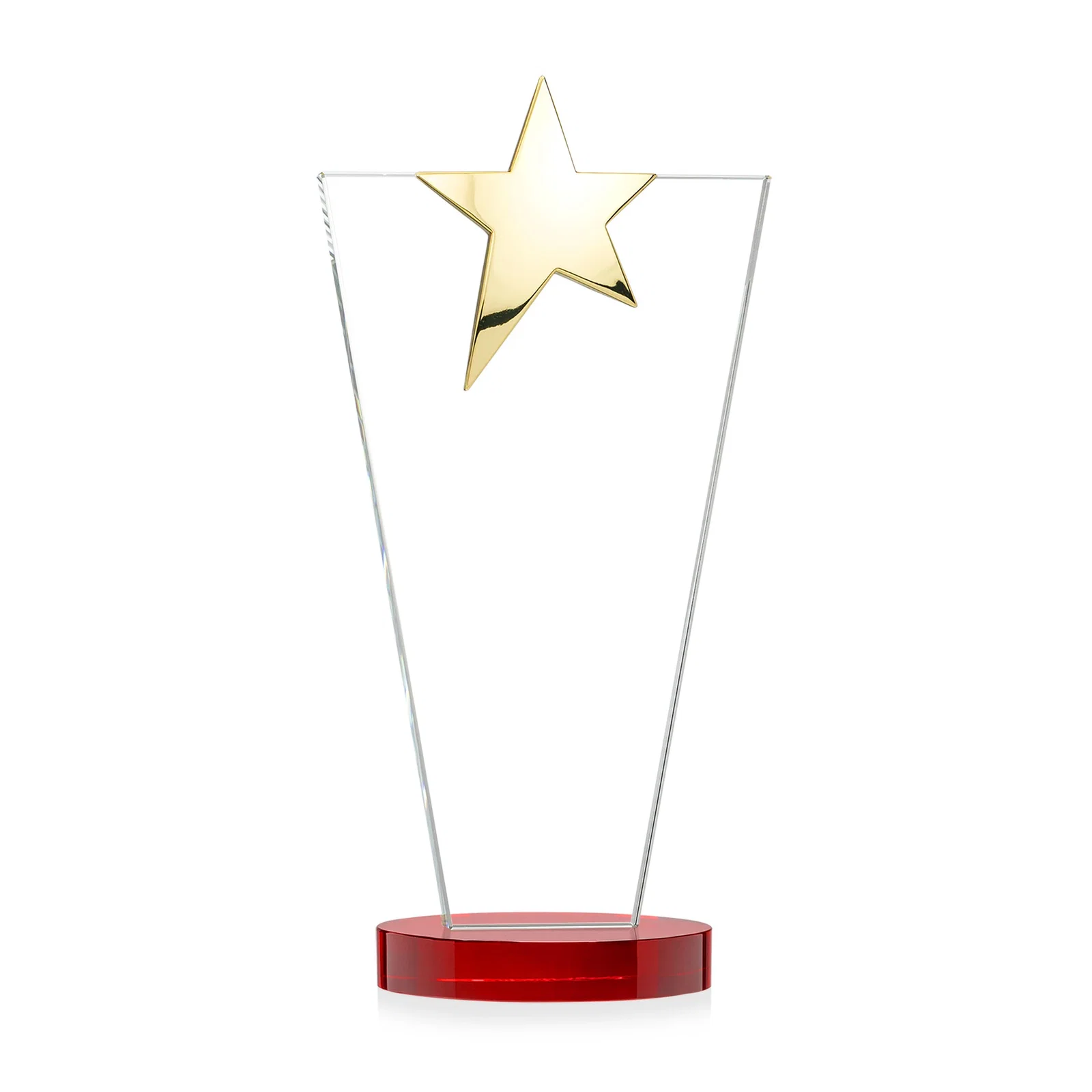 Custom Starfire Crystal Award with Chrome or Gold Star on Oval Base, with your company name for service anniversary gifts