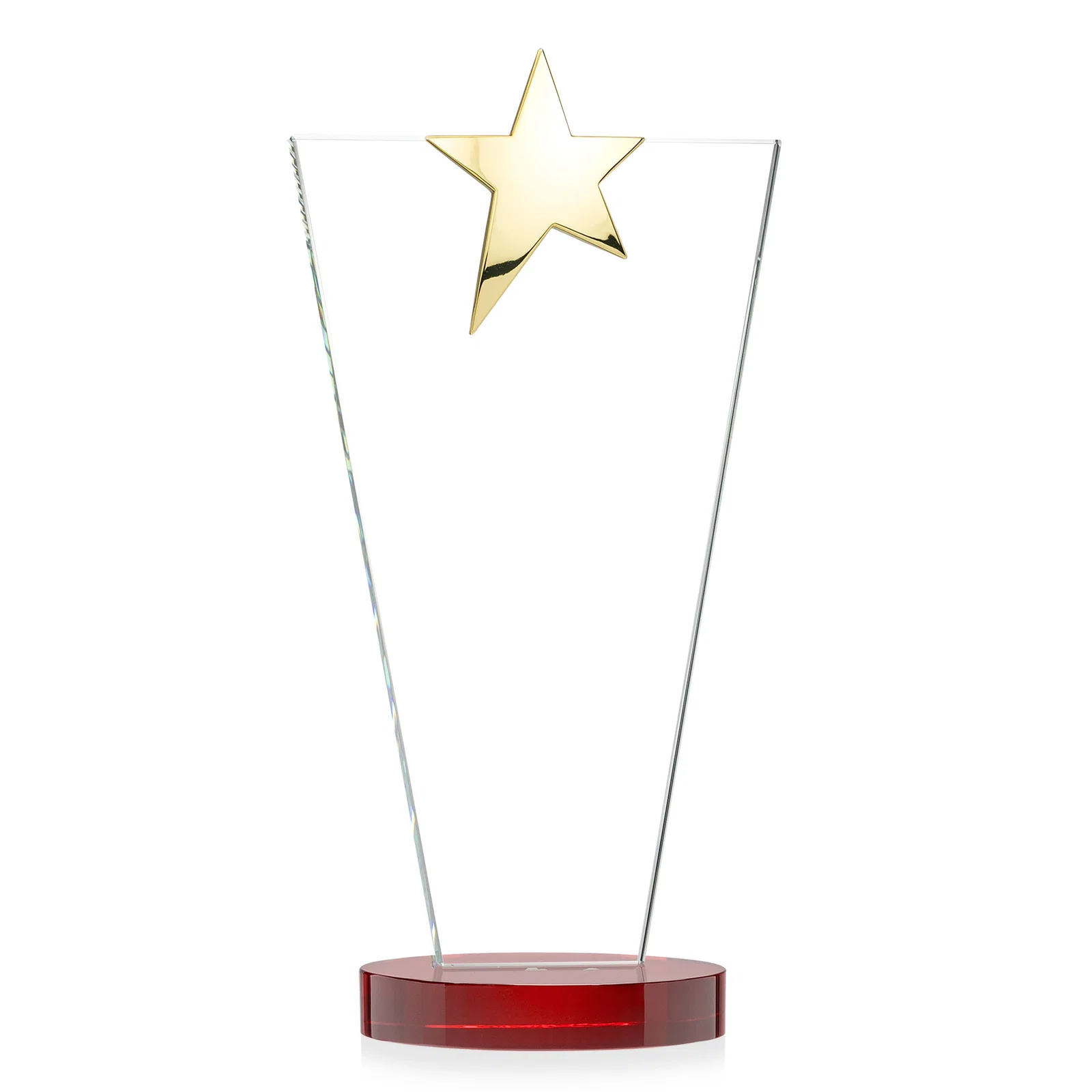 Custom Starfire Crystal Award with Chrome or Gold Star on Oval Base, with your company name for sales achievement awards