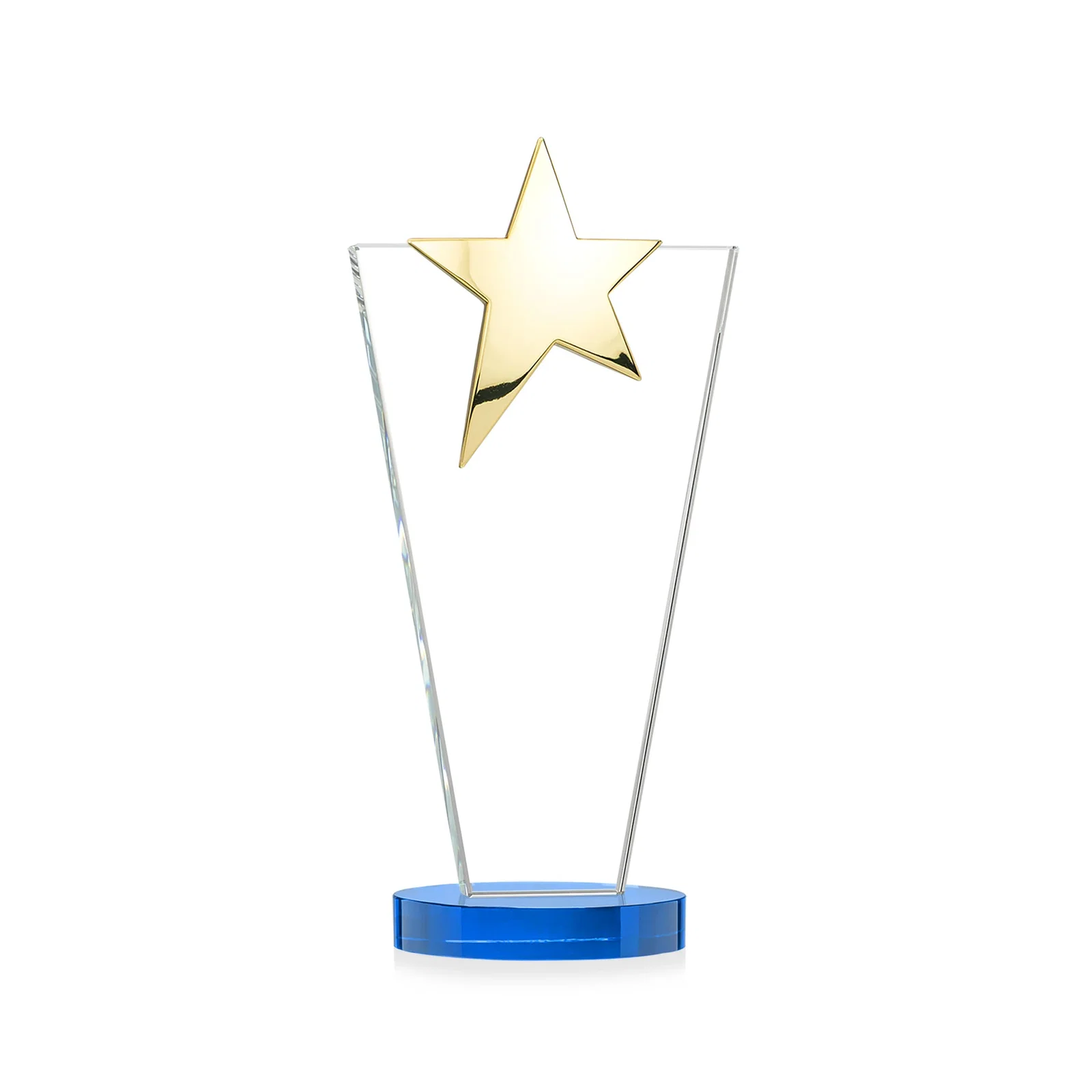 Custom Starfire Crystal Award with Chrome or Gold Star on Oval Base, with your company name for retirement presentations