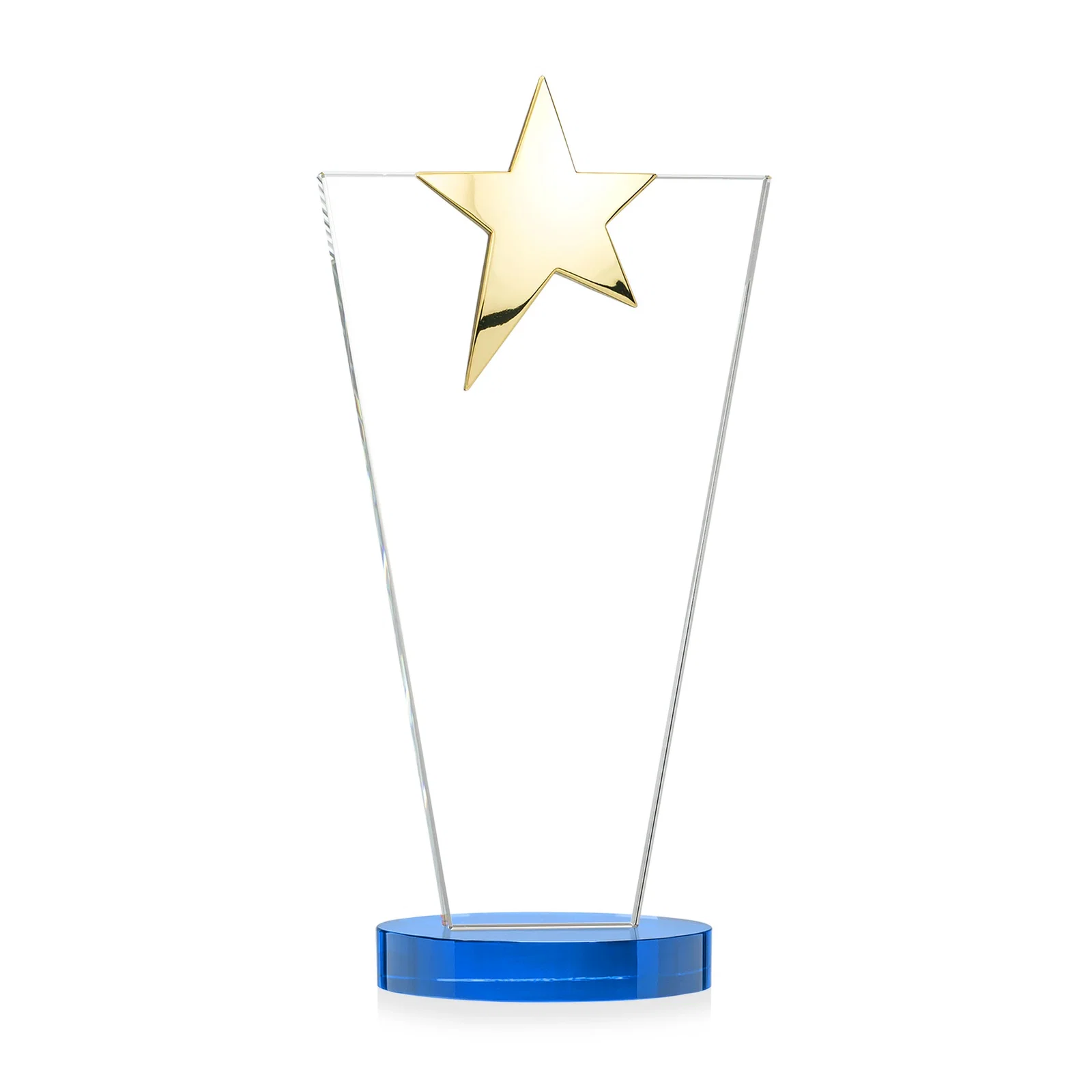 Custom Starfire Crystal Award with Chrome or Gold Star on Oval Base, with your company name for team milestone celebrations