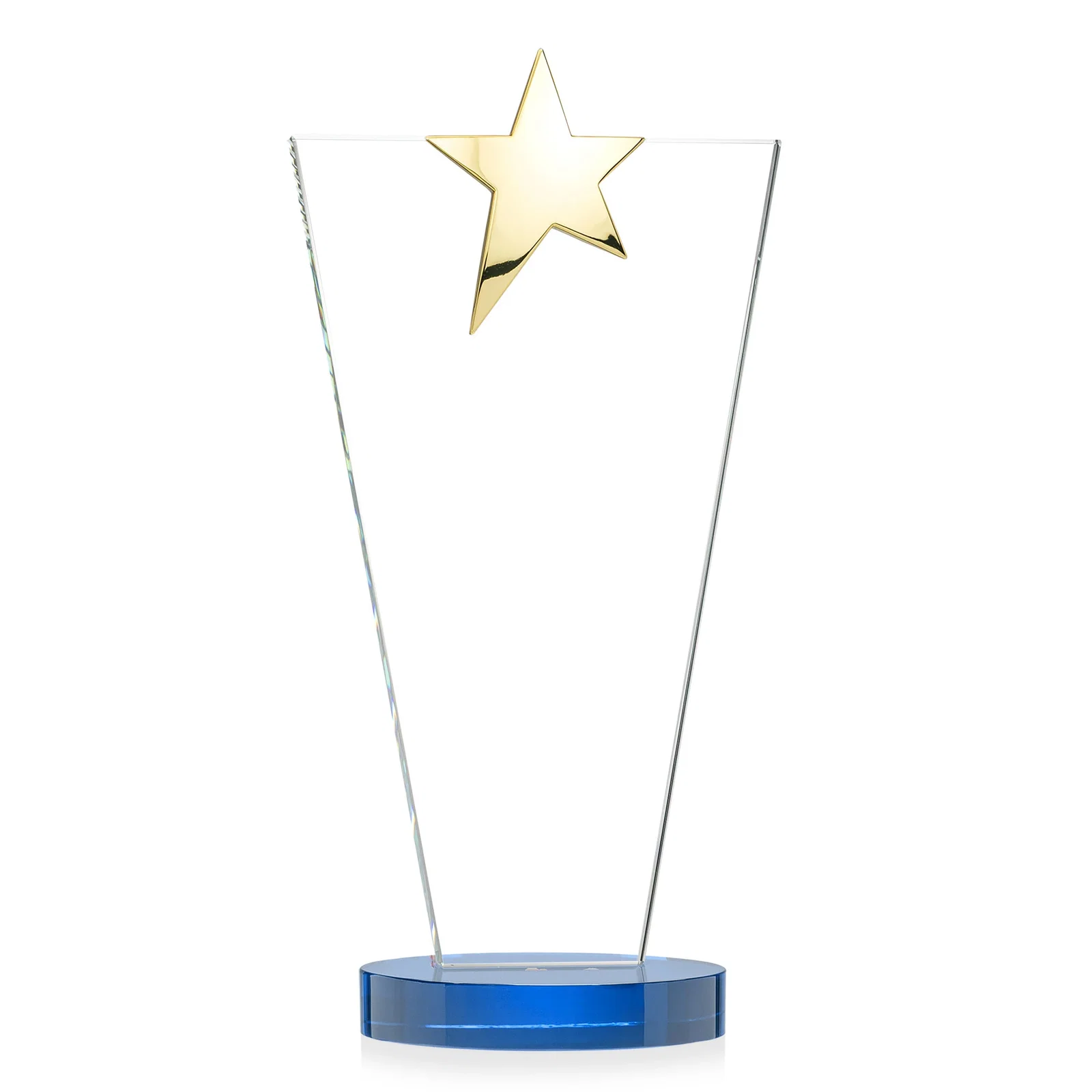 Custom Starfire Crystal Award with Chrome or Gold Star on Oval Base, with your company name for donor appreciation