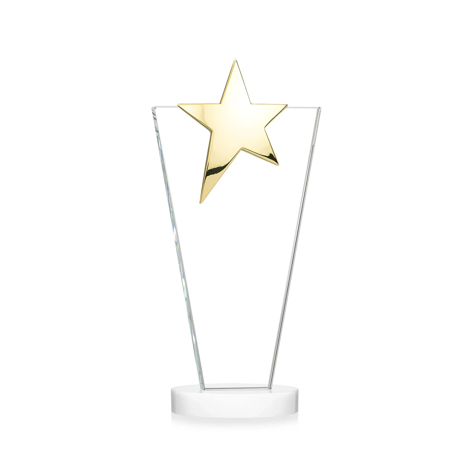 Custom Starfire Crystal Award with Chrome or Gold Star on Oval Base, with your company name for graduation ceremonies