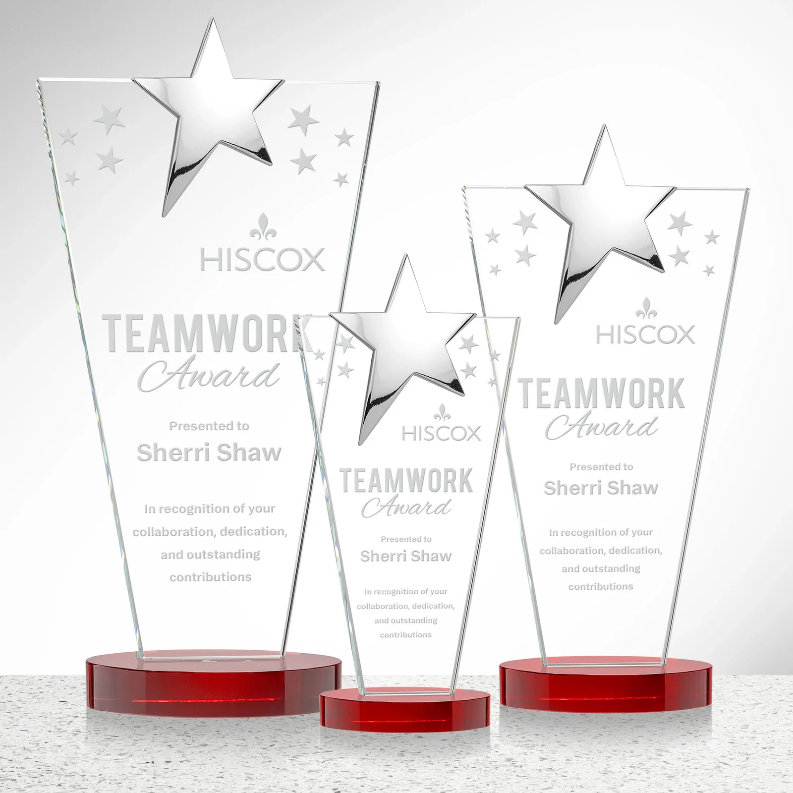 Personalized Starfire Crystal Award with Chrome or Gold Star on Oval Base for safety achievement programs