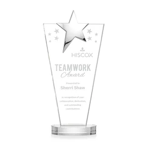 Starfire Crystal Award with Chrome or Gold Star on Oval Base