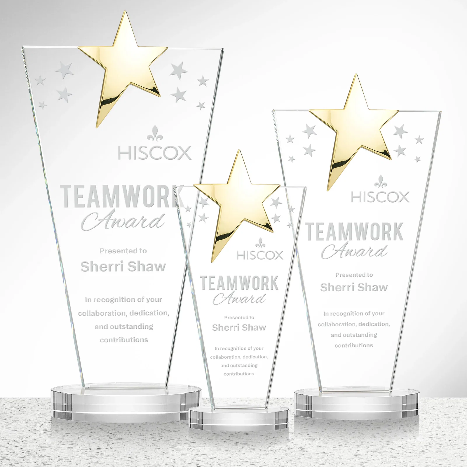 Promotional Starfire Crystal Award with Chrome or Gold Star on Oval Base for safety achievement programs