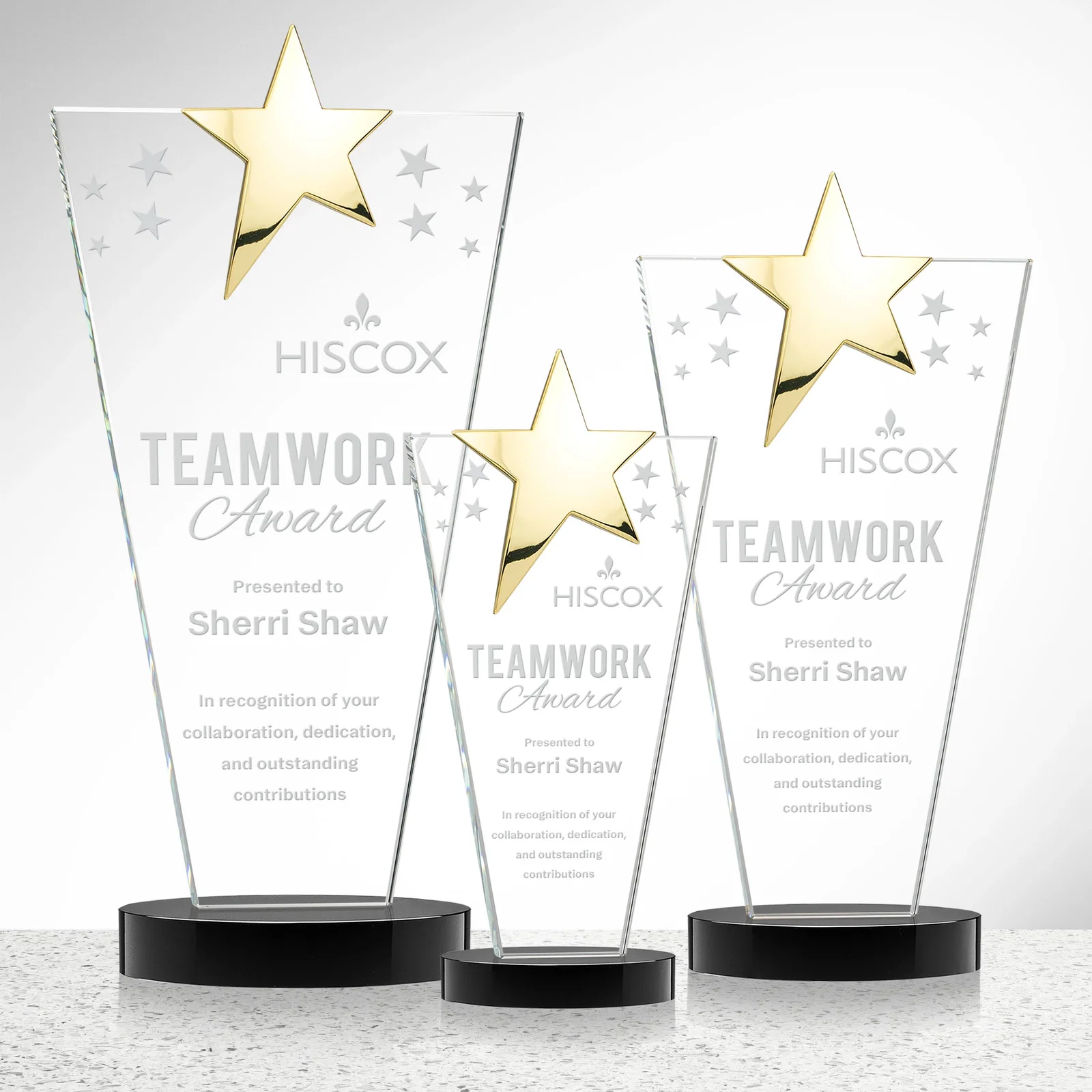 Branded Starfire Crystal Award with Chrome or Gold Star on Oval Base for safety achievement programs