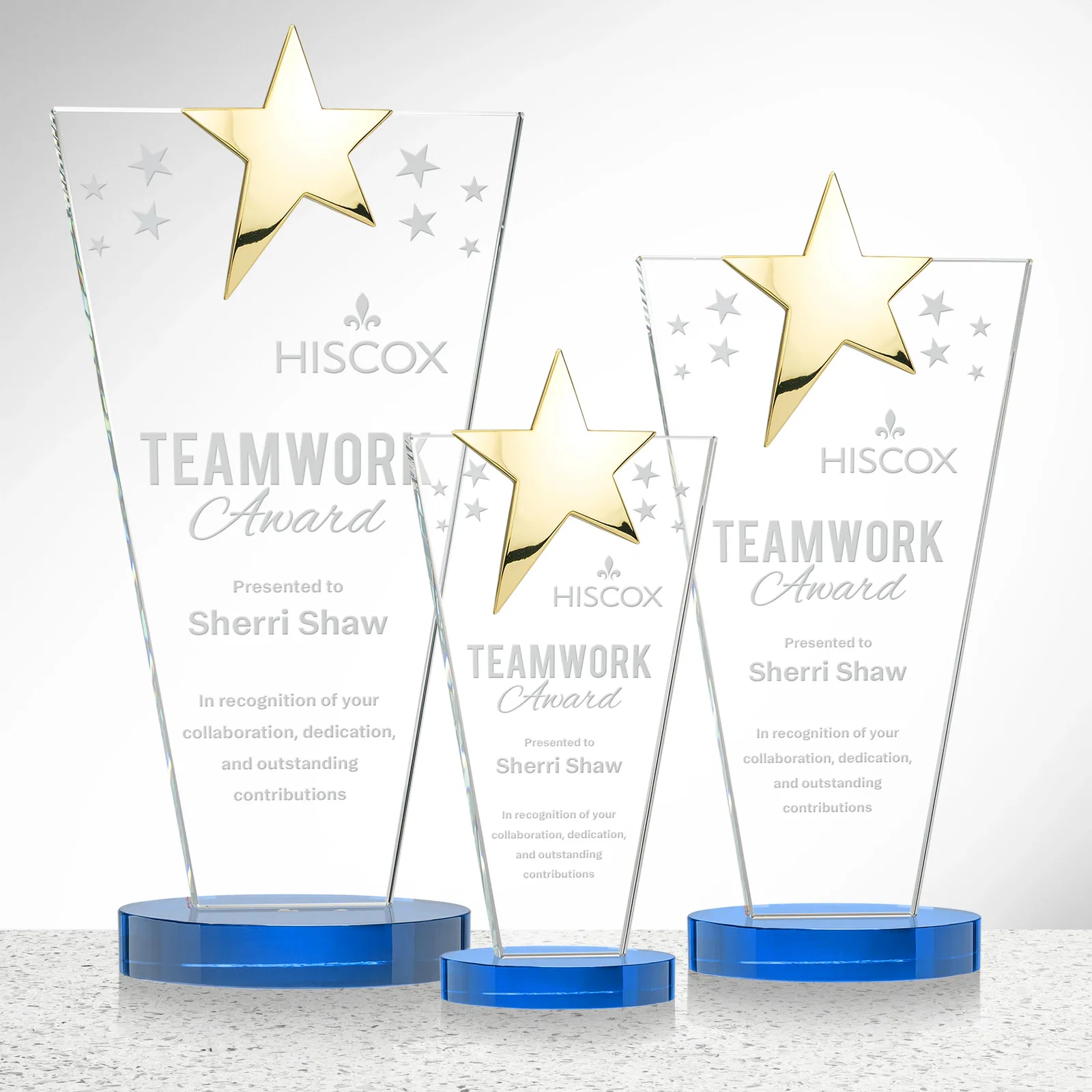 Custom printed Starfire Crystal Award with Chrome or Gold Star on Oval Base for safety achievement programs