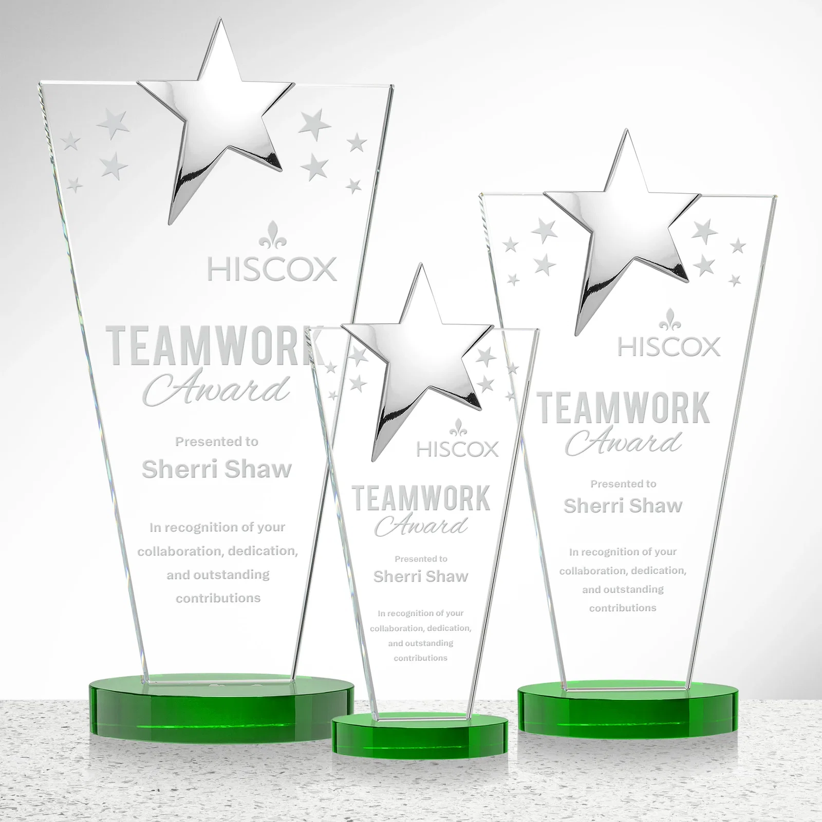 Custom Starfire Crystal Award with Chrome or Gold Star on Oval Base for safety achievement programs