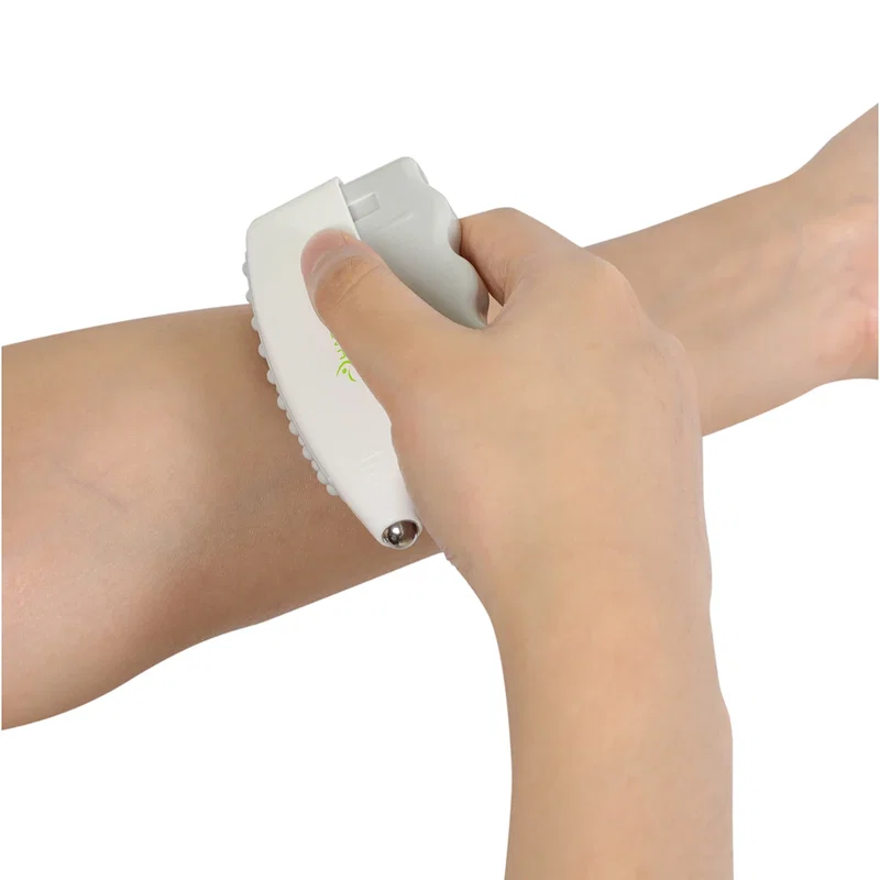Close-up of the logo imprint area on the Manus Hand Exerciser & Massager