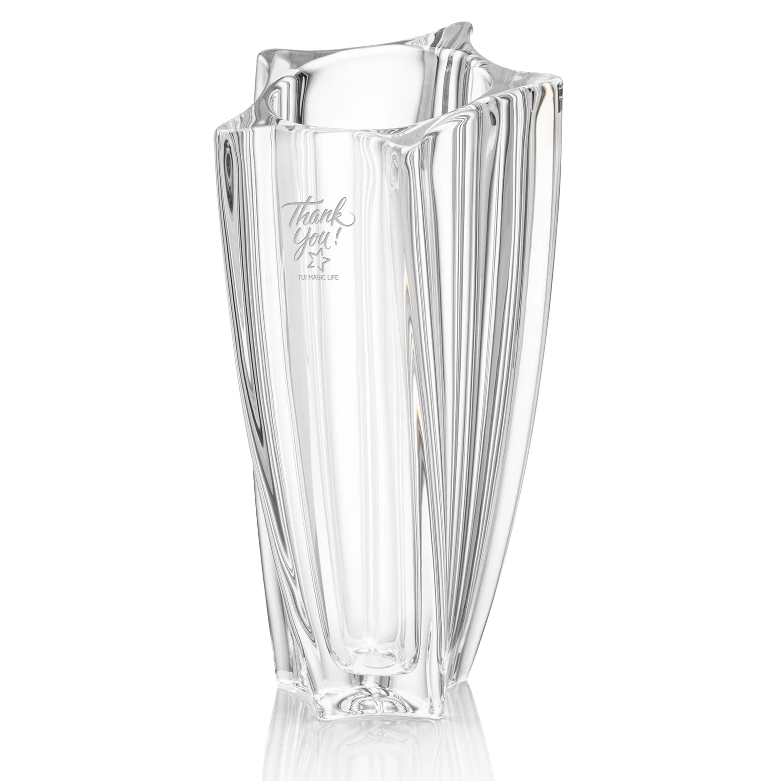 Custom Lead Free Crystalline Vase with Star Base, Round Body for service anniversary gifts