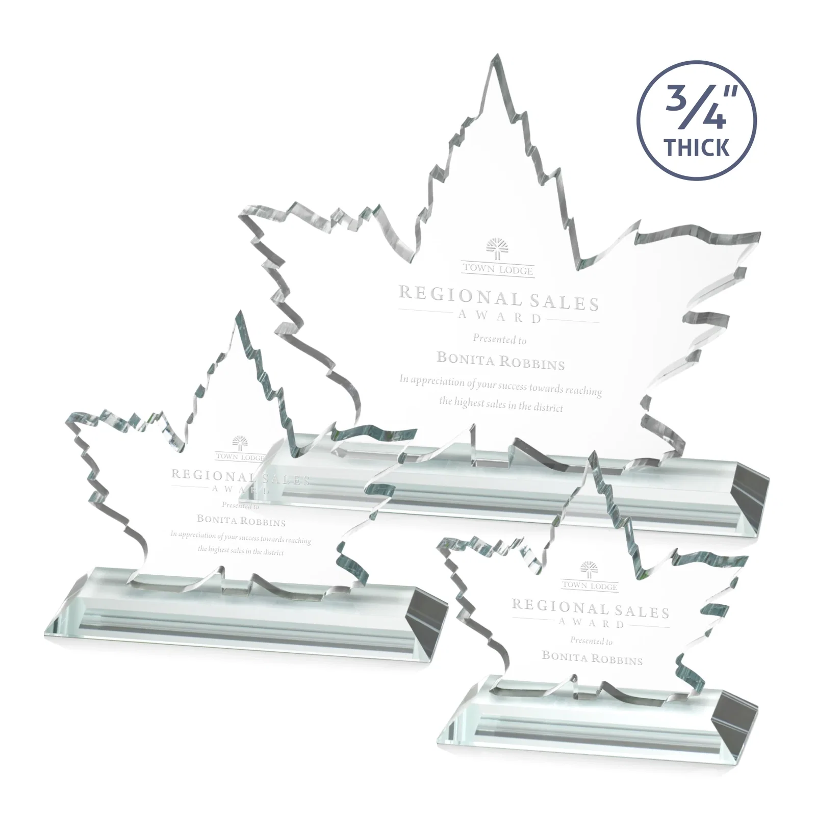 Custom Starfire Crystal Maple Leaf Award With Acid-Polished Edges for employee recognition