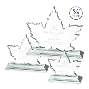 Starfire Crystal Maple Leaf Award With Acid-Polished Edges