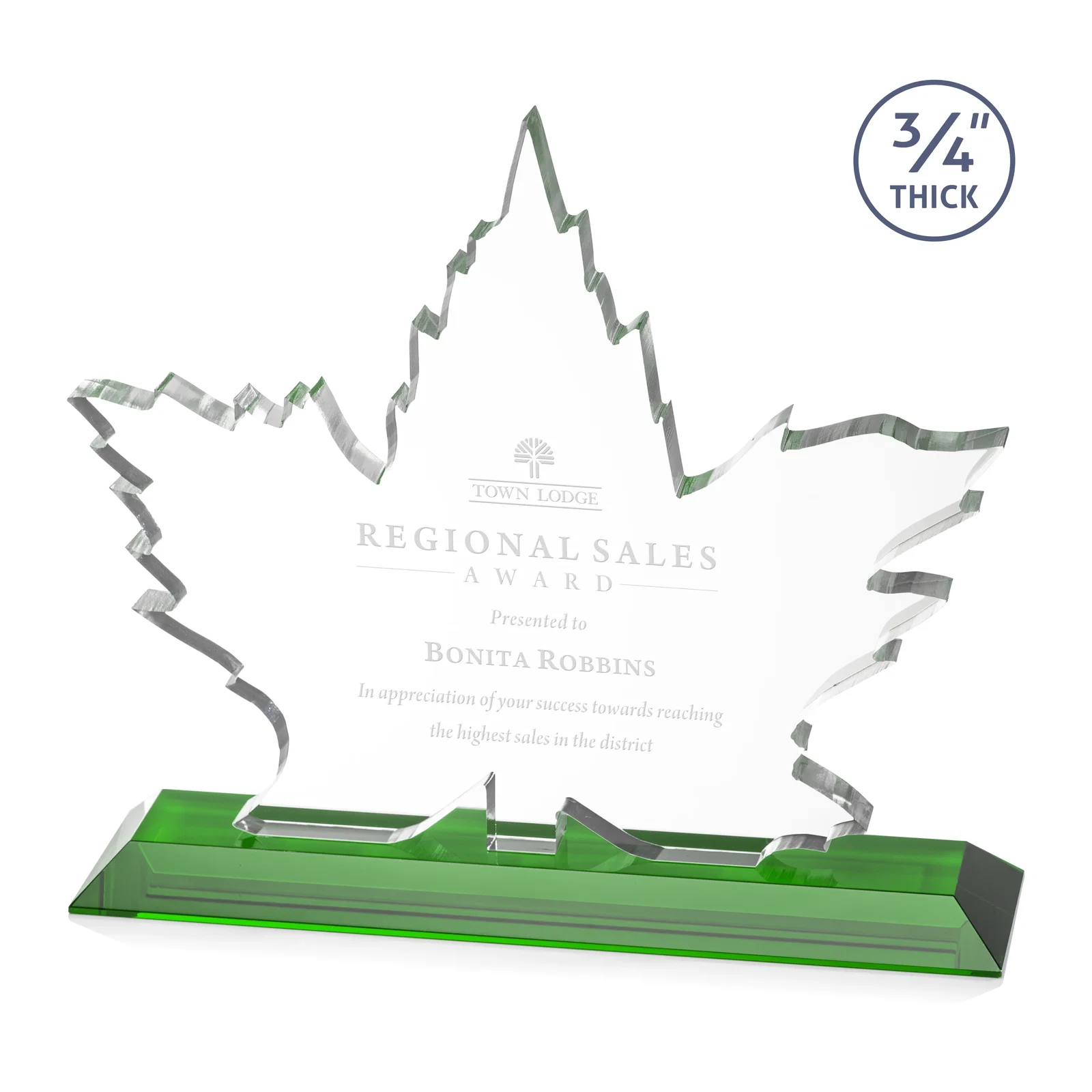 Custom Starfire Crystal Maple Leaf Award With Acid-Polished Edges for company anniversary events