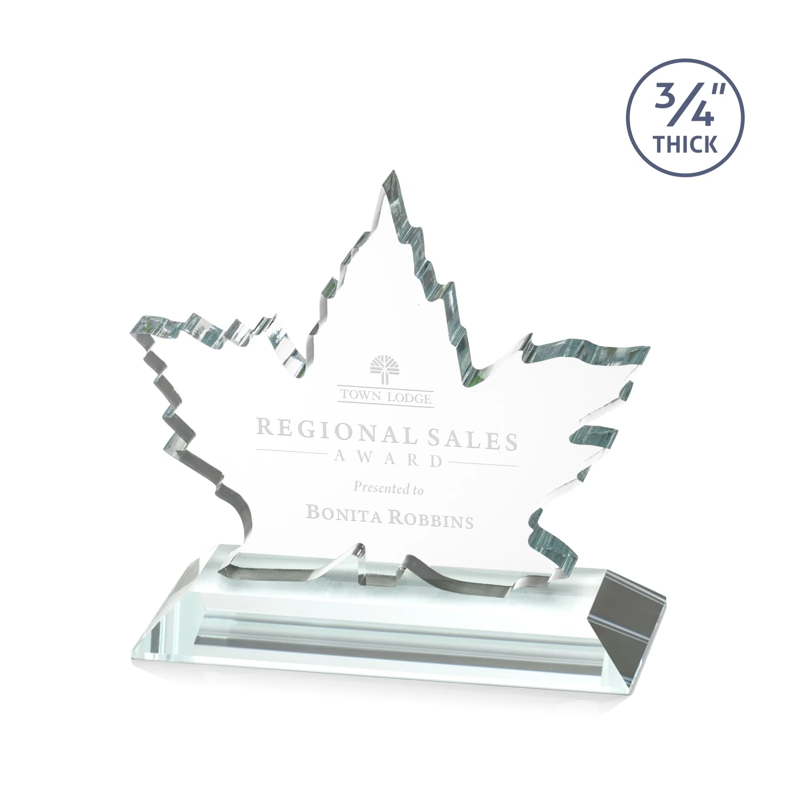 Custom Starfire Crystal Maple Leaf Award With Acid-Polished Edges for corporate award ceremonies