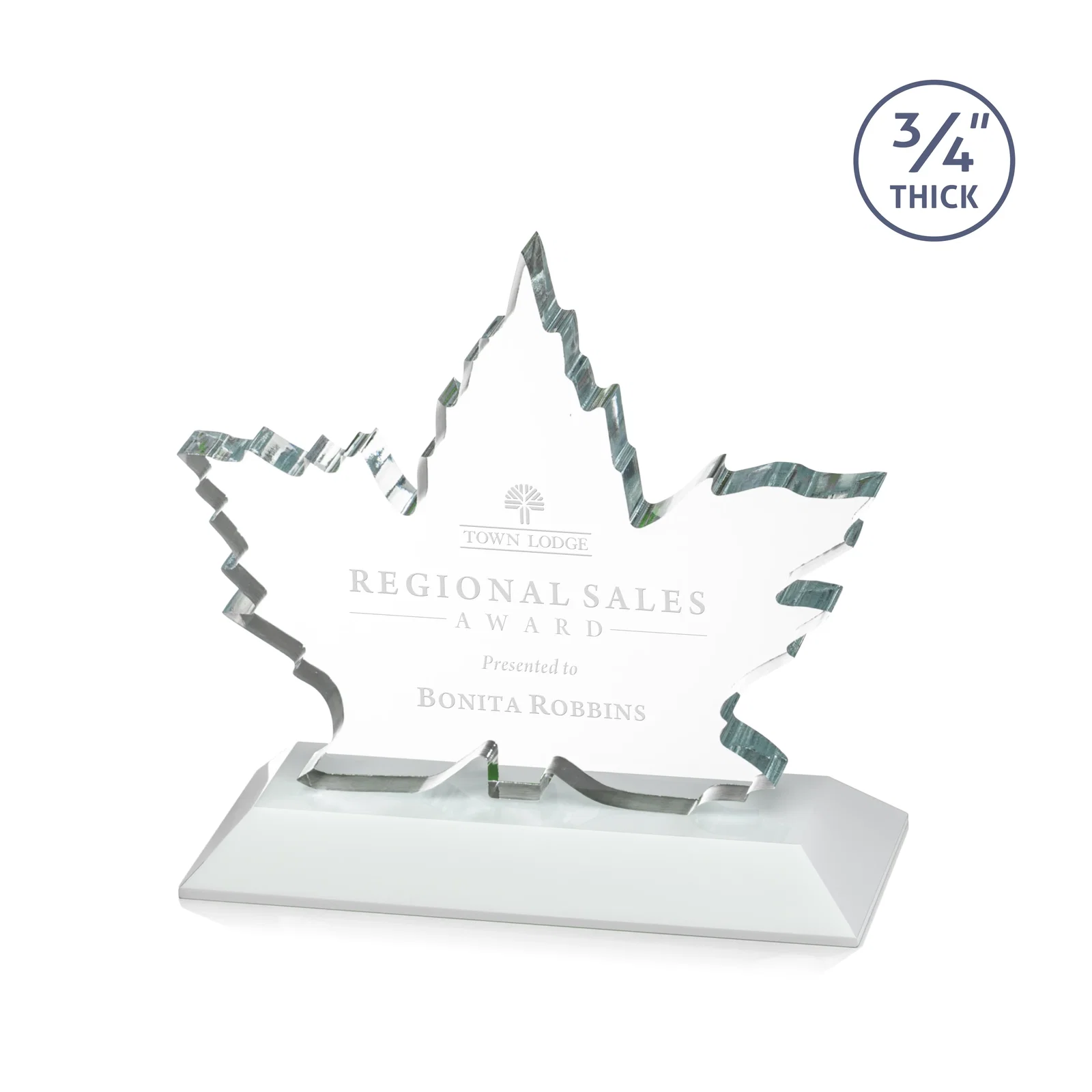 Promotional Starfire Crystal Maple Leaf Award With Acid-Polished Edges for team milestone celebrations