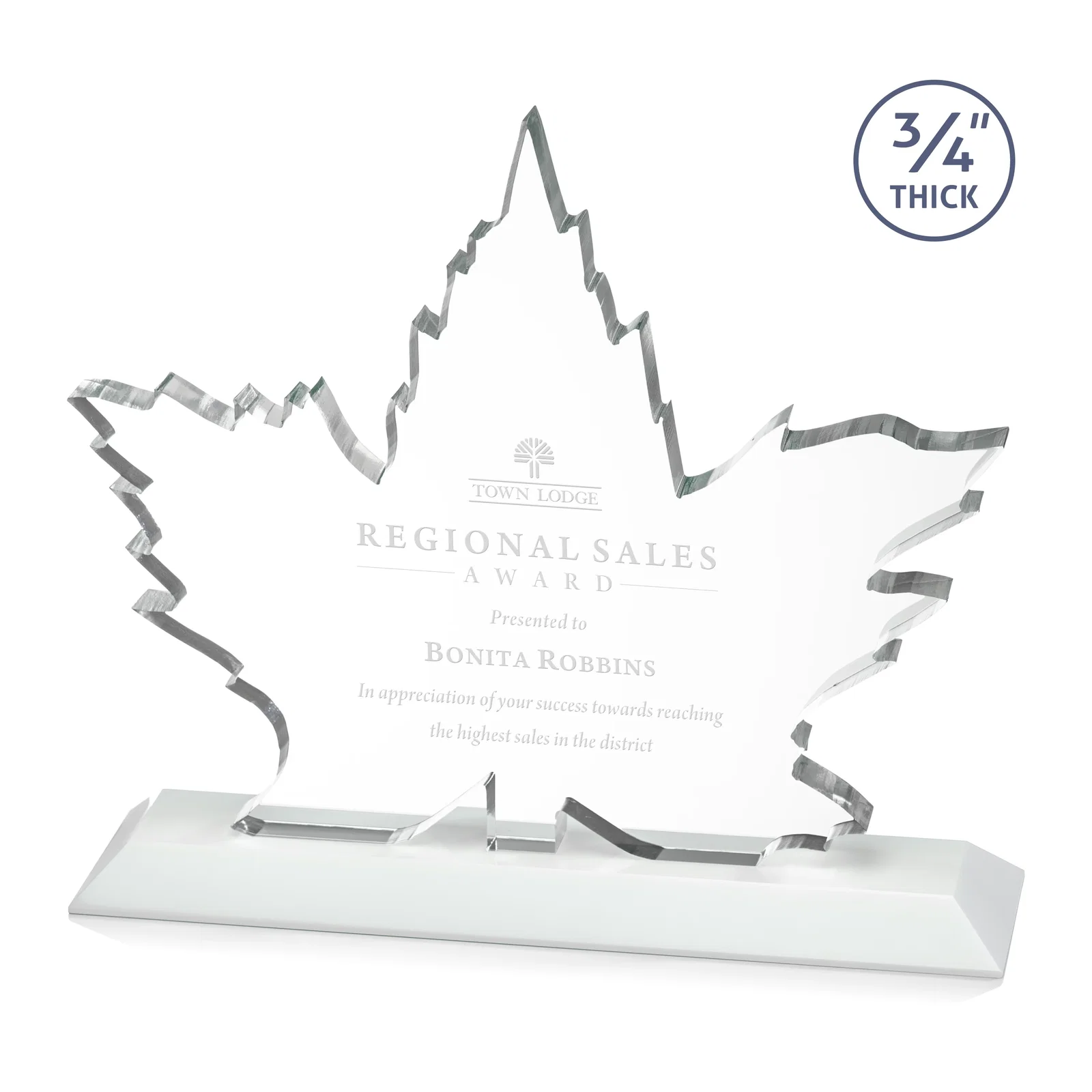 Promotional Starfire Crystal Maple Leaf Award With Acid-Polished Edges for graduation ceremonies