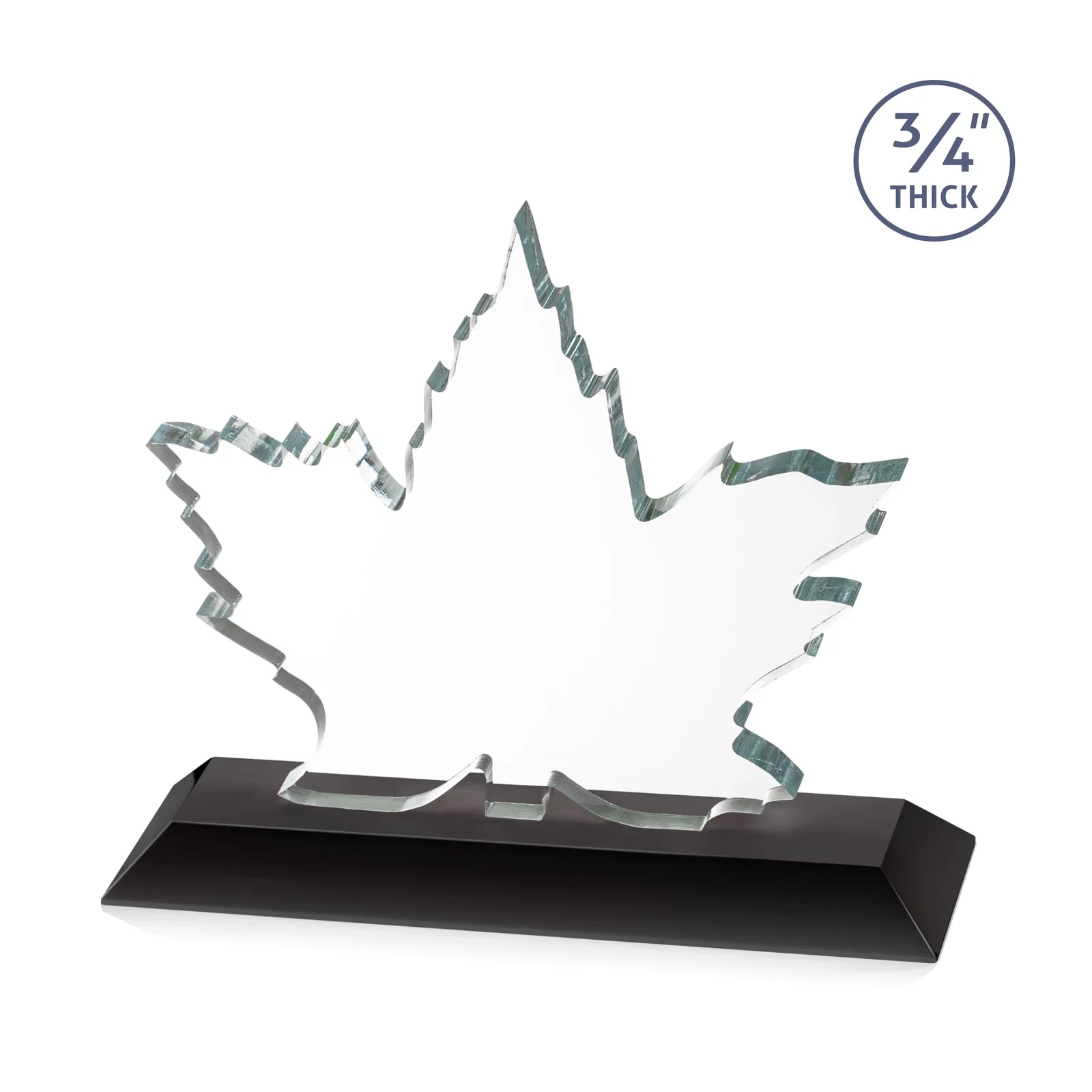 Custom engraved Starfire Crystal Maple Leaf Award With Acid-Polished Edges for service anniversary gifts
