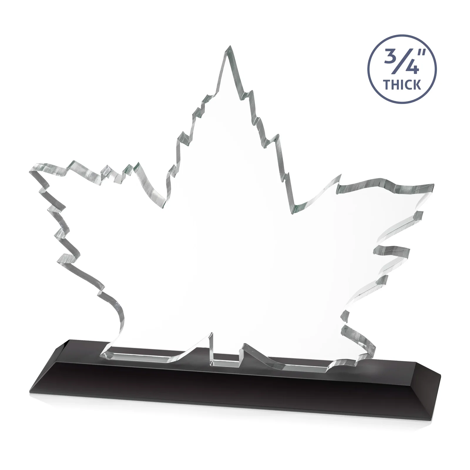 Custom engraved Starfire Crystal Maple Leaf Award With Acid-Polished Edges for sales achievement awards