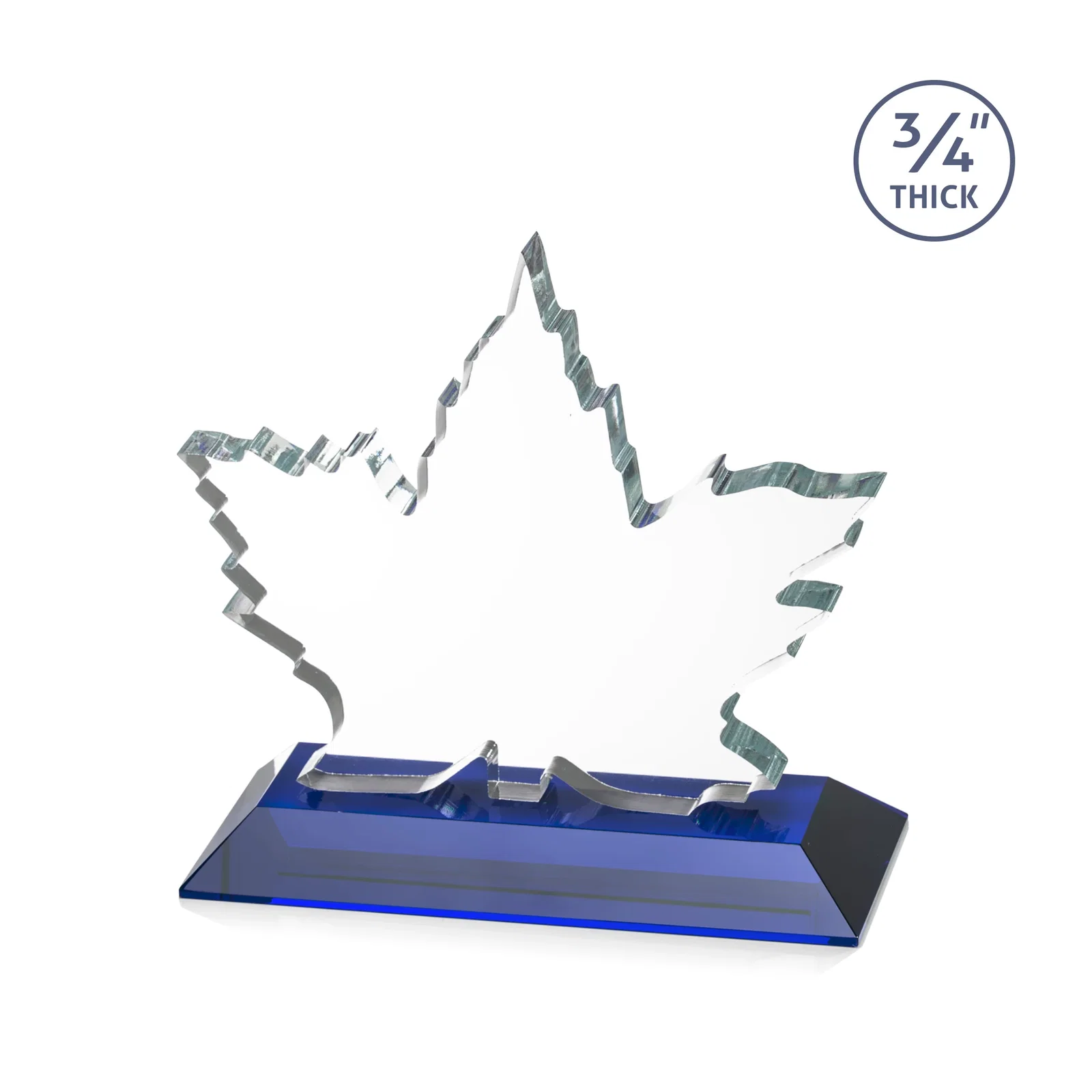 Custom engraved Starfire Crystal Maple Leaf Award With Acid-Polished Edges for retirement presentations