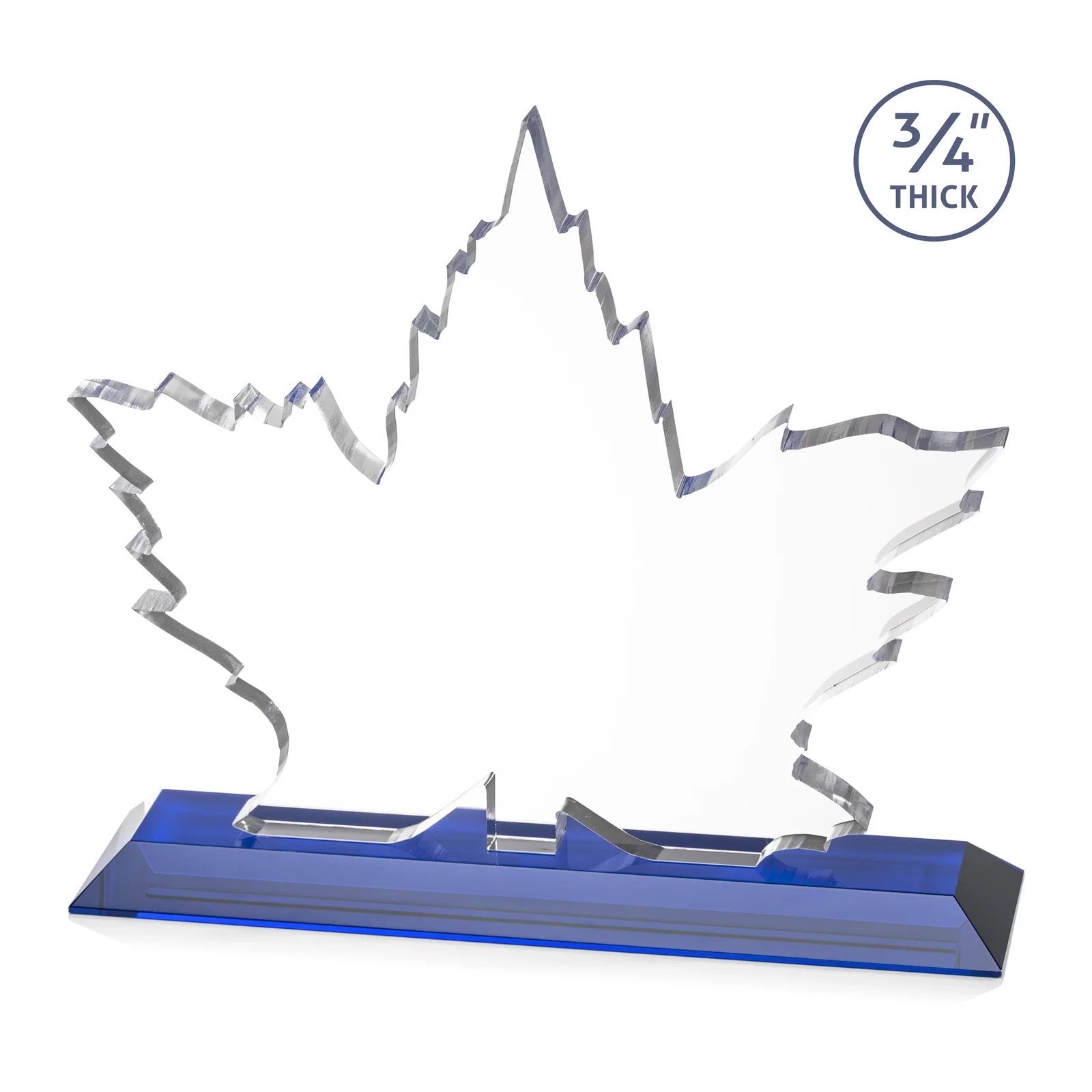 Custom engraved Starfire Crystal Maple Leaf Award With Acid-Polished Edges for donor appreciation