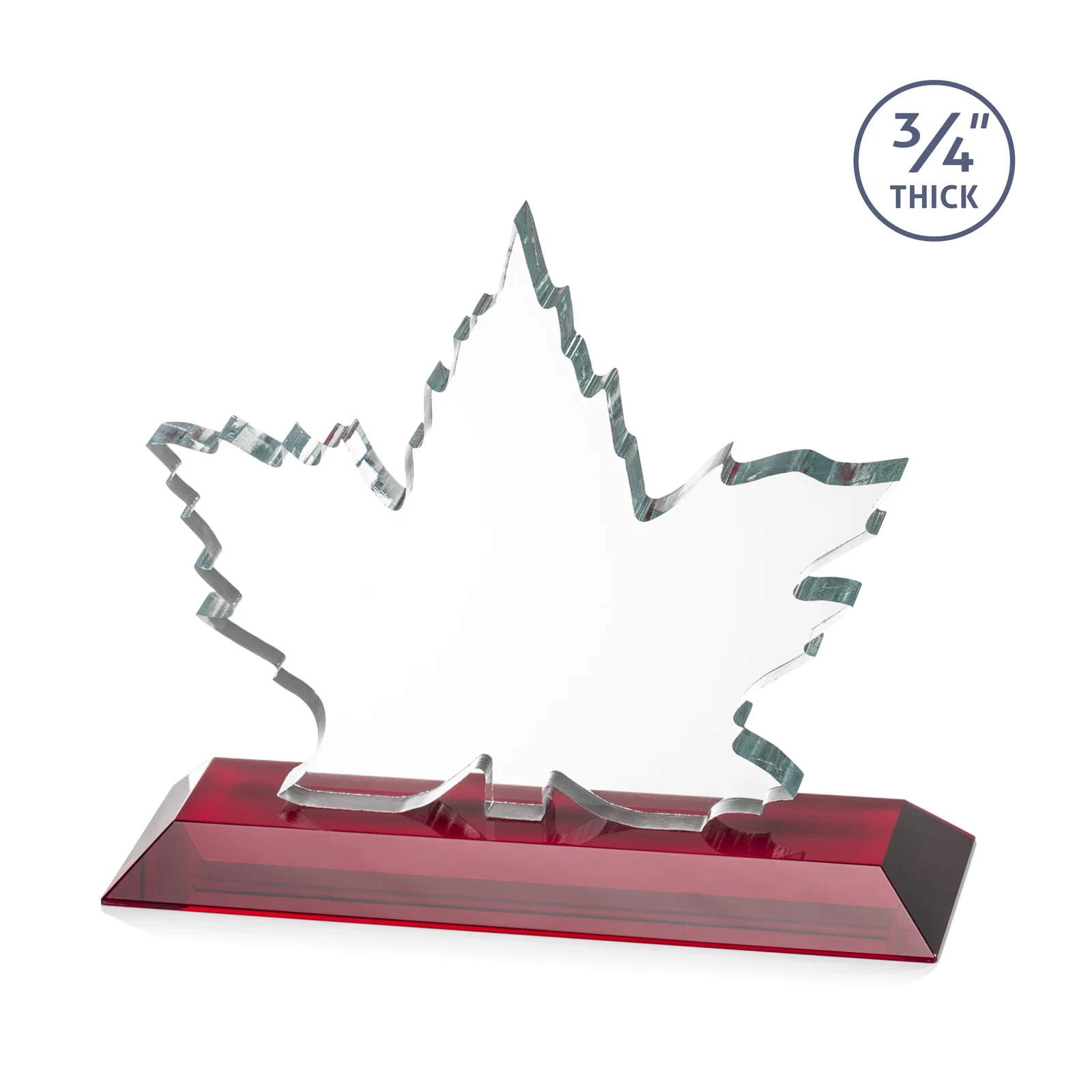 Custom engraved Starfire Crystal Maple Leaf Award With Acid-Polished Edges for safety achievement programs