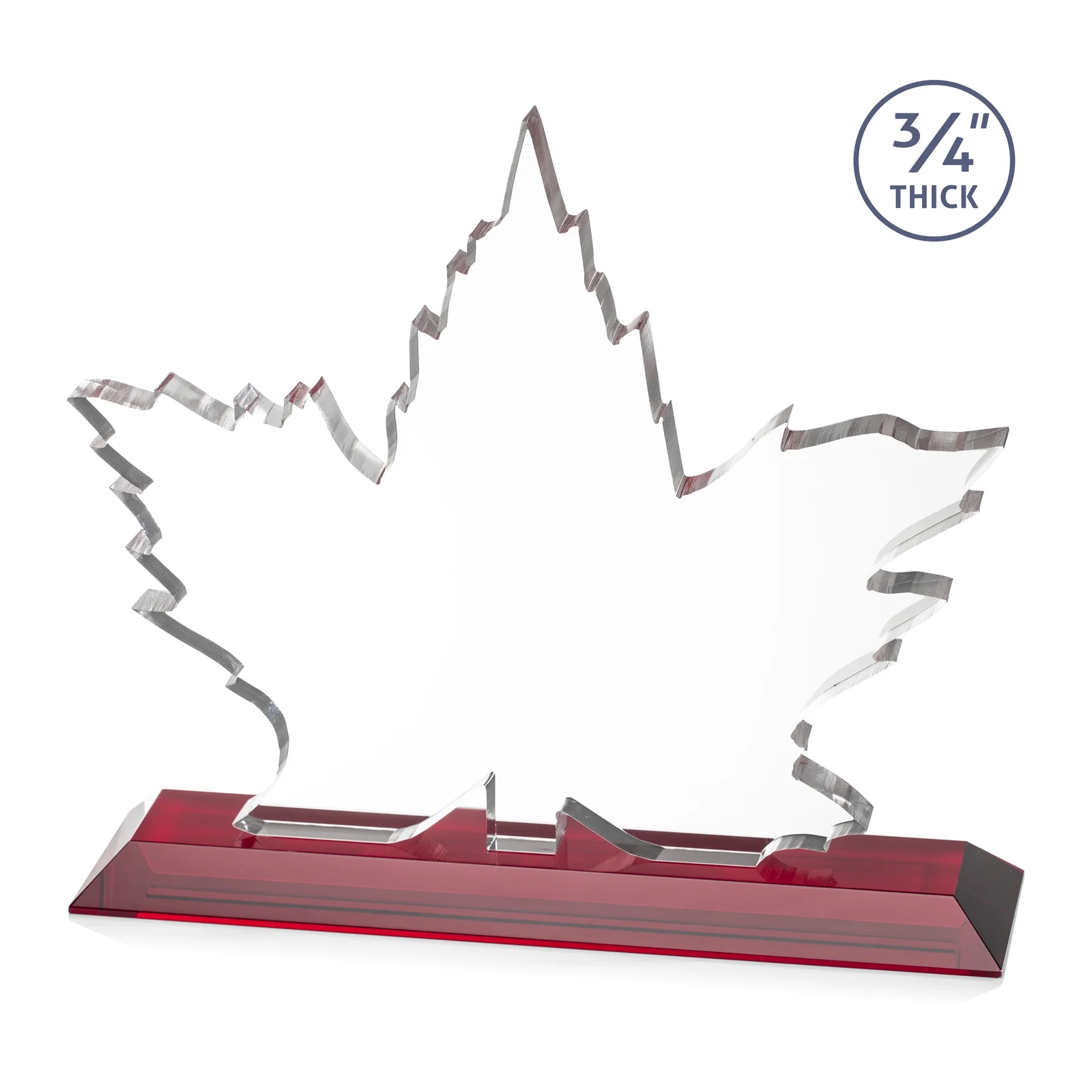 Custom engraved Starfire Crystal Maple Leaf Award With Acid-Polished Edges for volunteer appreciation