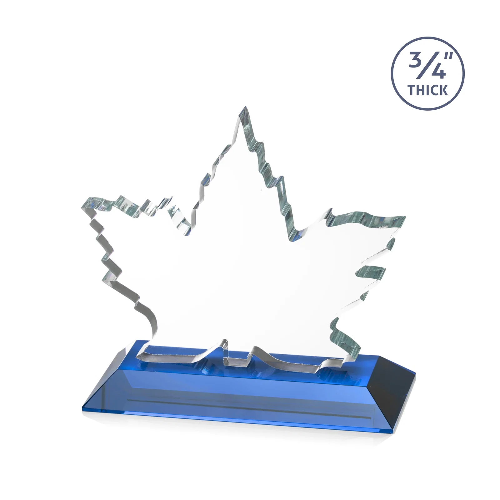 Custom engraved Starfire Crystal Maple Leaf Award With Acid-Polished Edges for dealer and partner awards
