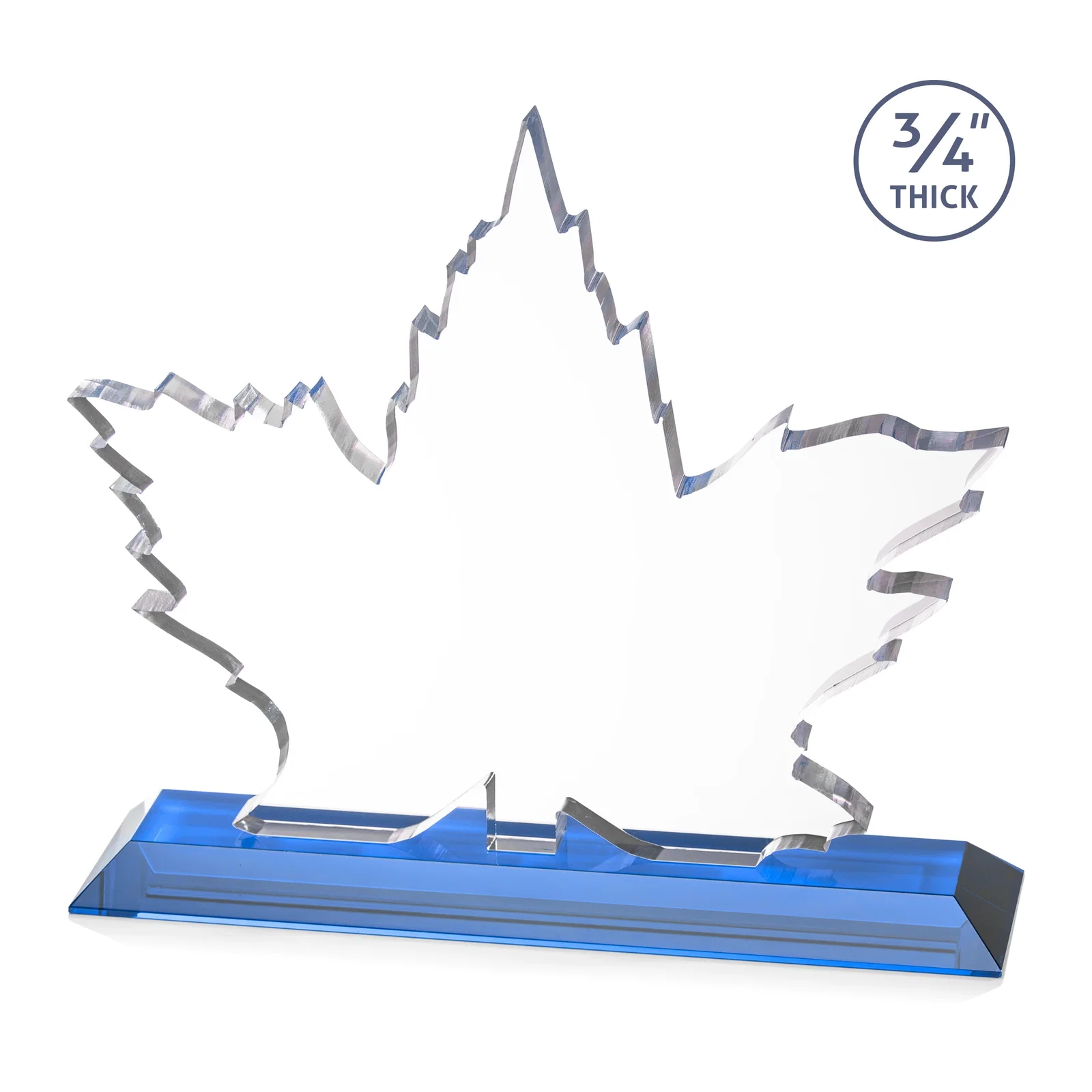 Custom Starfire Crystal Maple Leaf Award With Acid-Polished Edges, with your logo for employee recognition