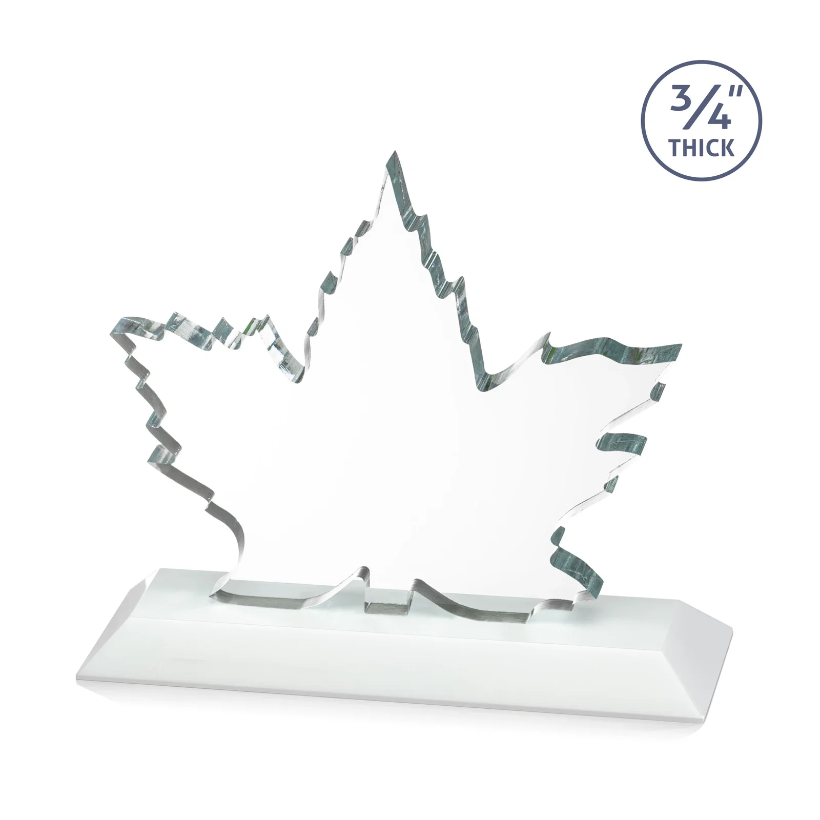 Custom Starfire Crystal Maple Leaf Award With Acid-Polished Edges, with your logo for service anniversary gifts
