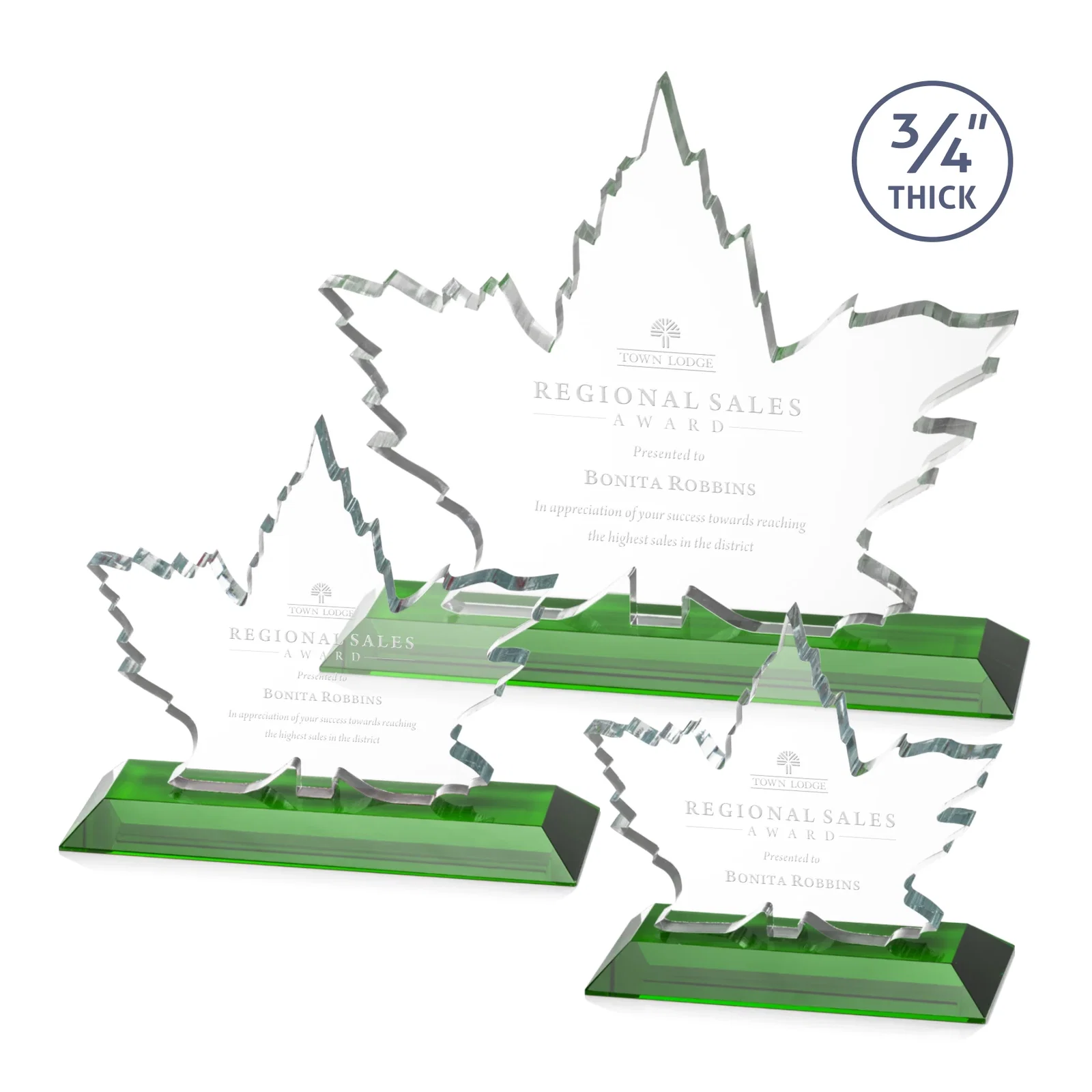 Custom Starfire Crystal Maple Leaf Award With Acid-Polished Edges for safety achievement programs