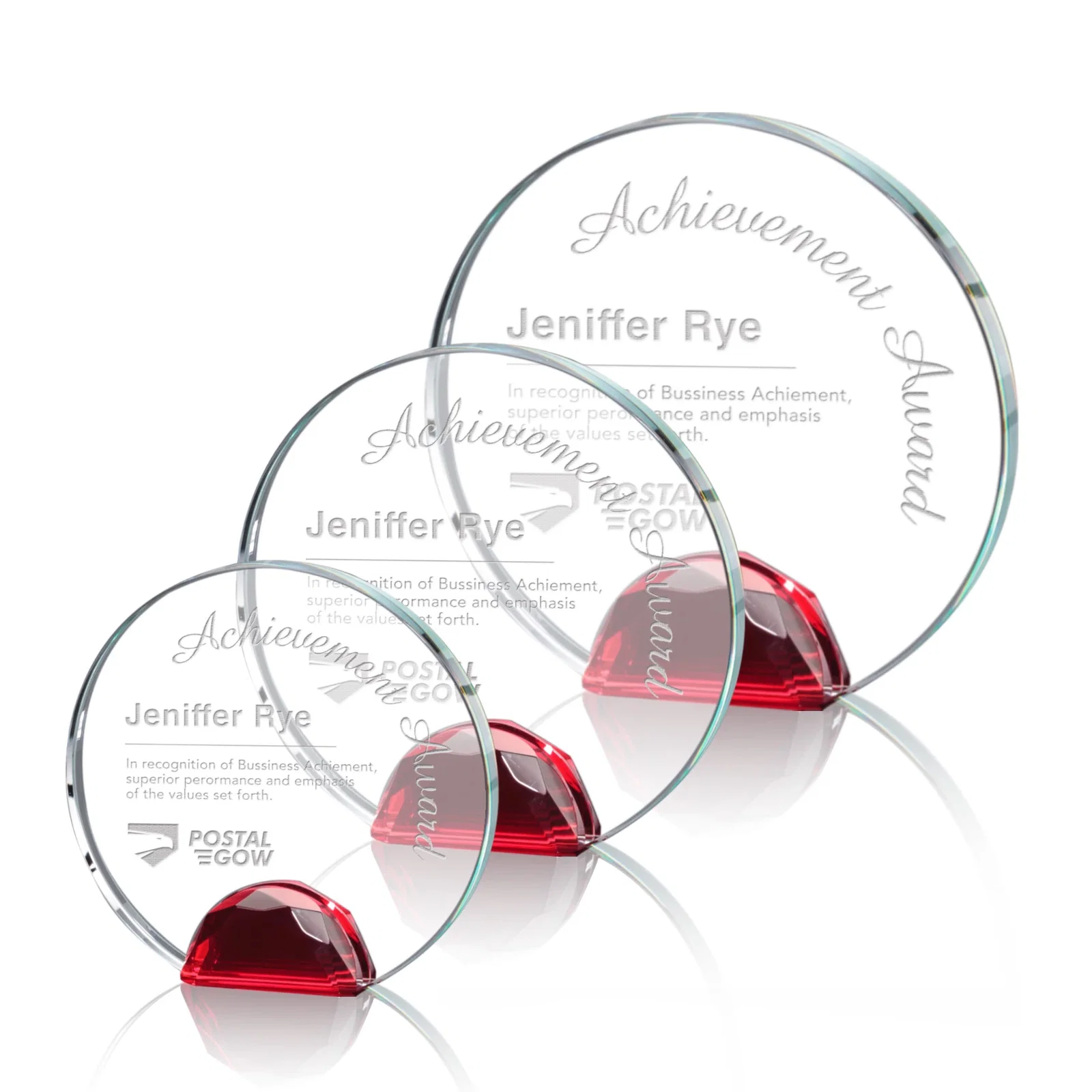Personalized Optical Crystal Round Award on Faceted Sky Blue Base, awards for safety achievement programs