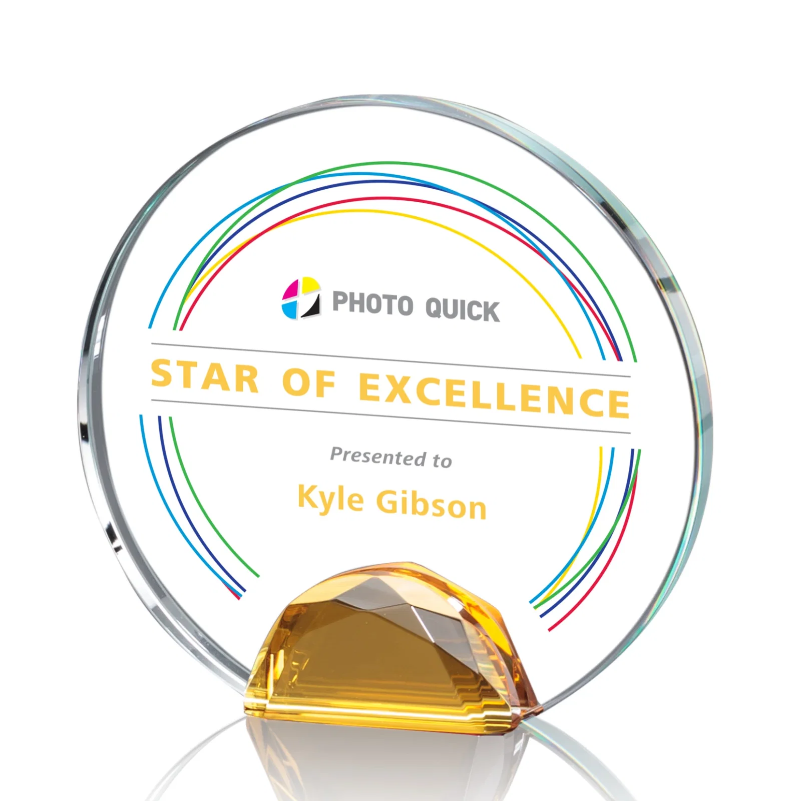 Promotional Optical Crystal Round Award on Faceted Sky Blue Base, awards for corporate award ceremonies