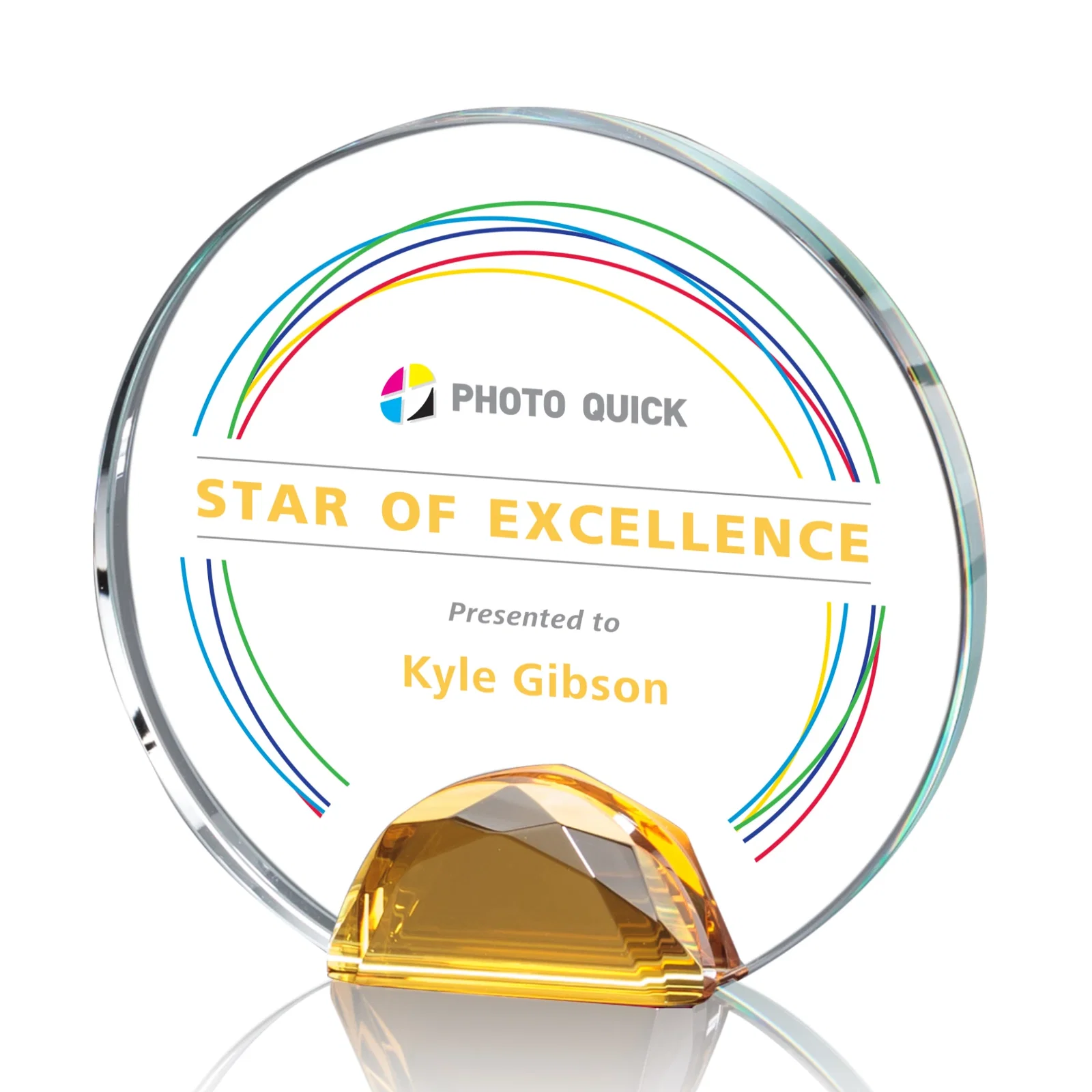 Promotional Optical Crystal Round Award on Faceted Sky Blue Base, awards for service anniversary gifts