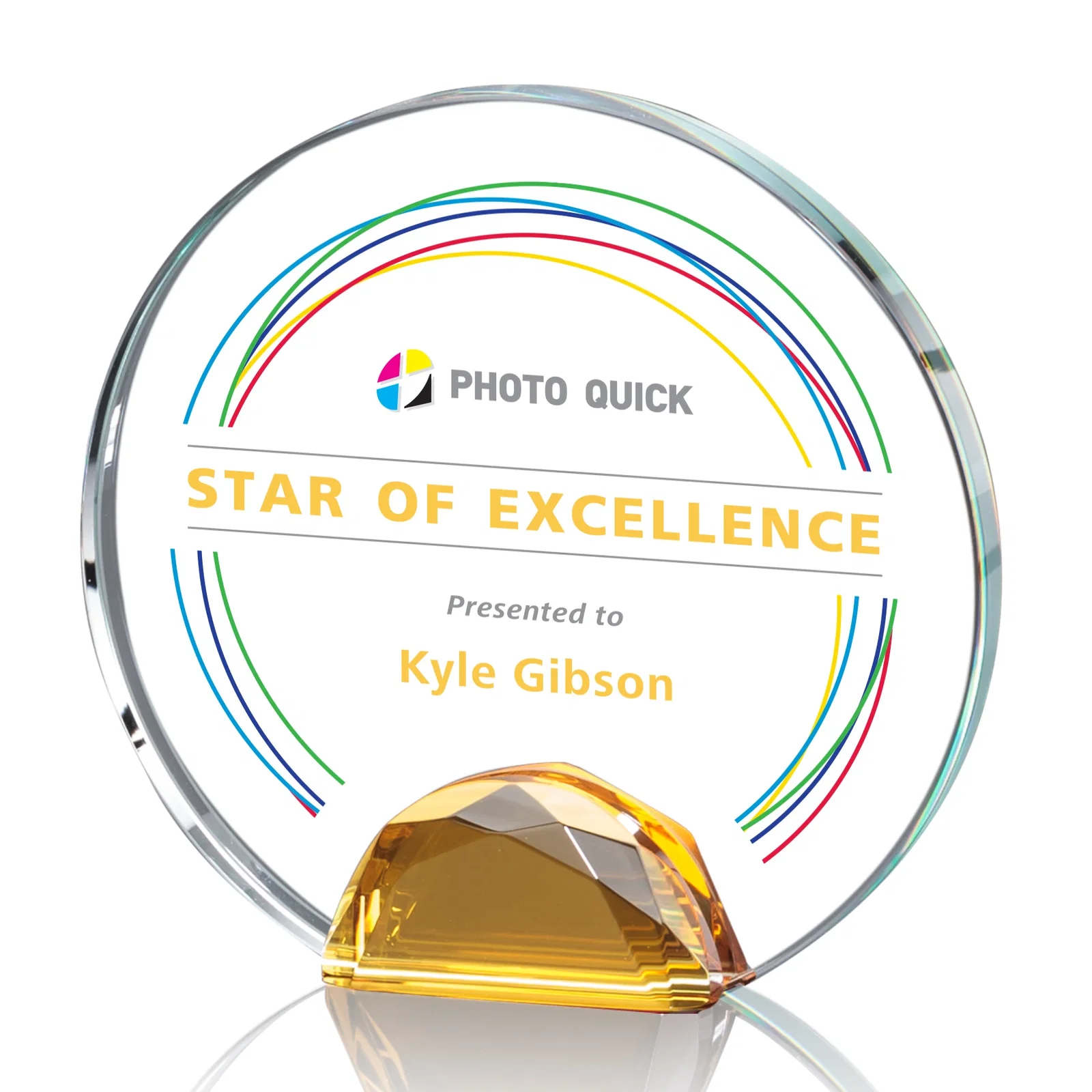 Promotional Optical Crystal Round Award on Faceted Sky Blue Base, awards for sales achievement awards