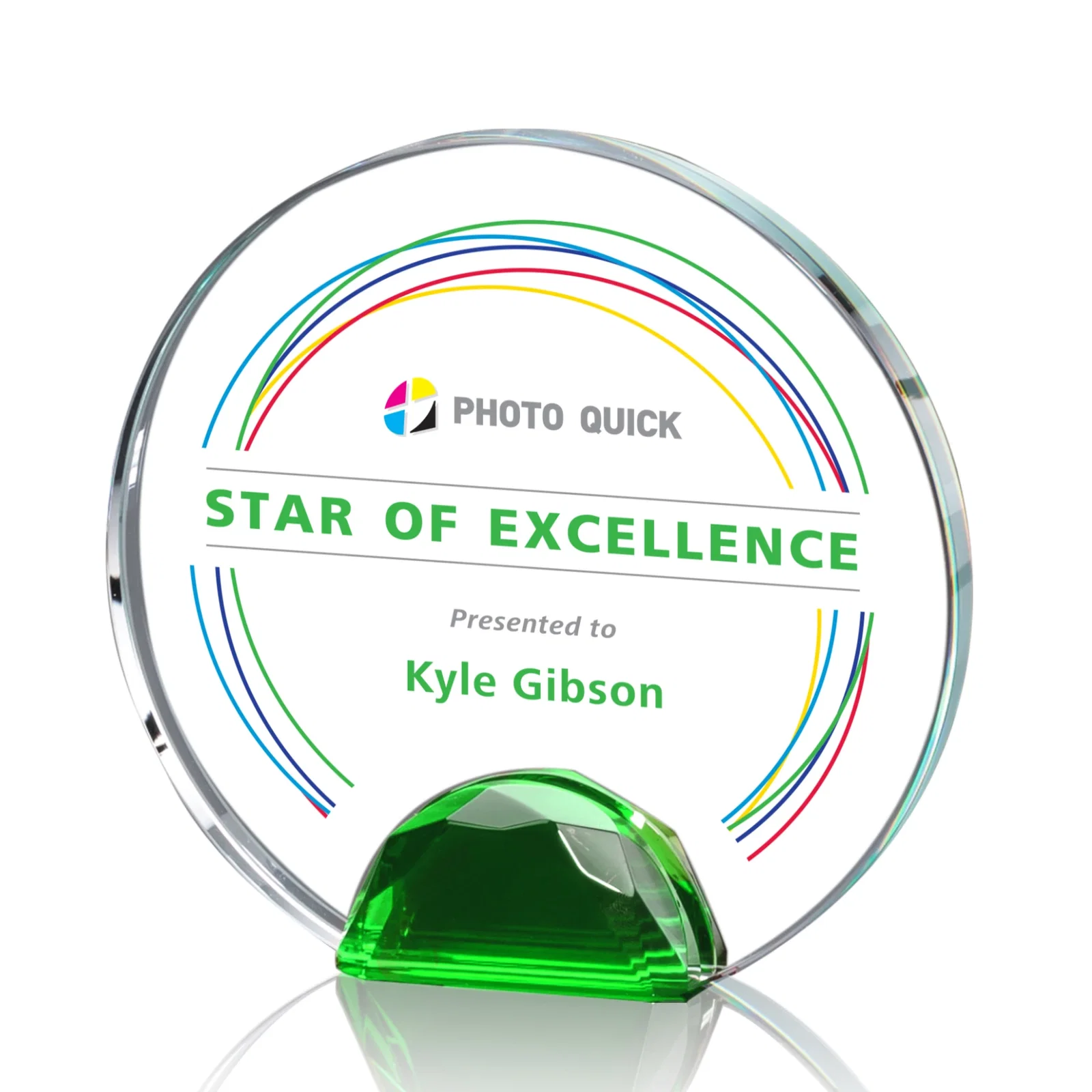 Promotional Optical Crystal Round Award on Faceted Sky Blue Base, awards for team milestone celebrations