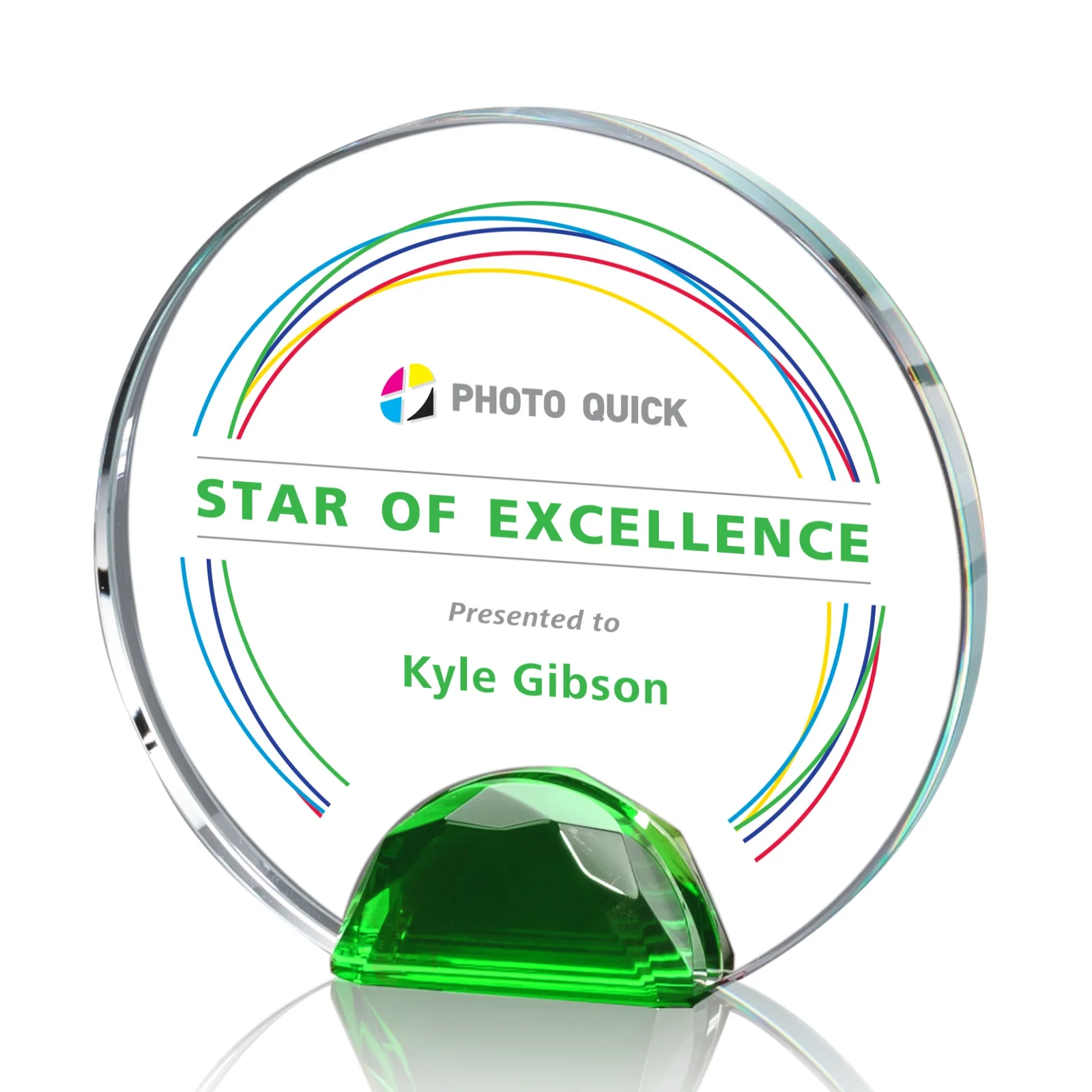 Promotional Optical Crystal Round Award on Faceted Sky Blue Base, awards for donor appreciation