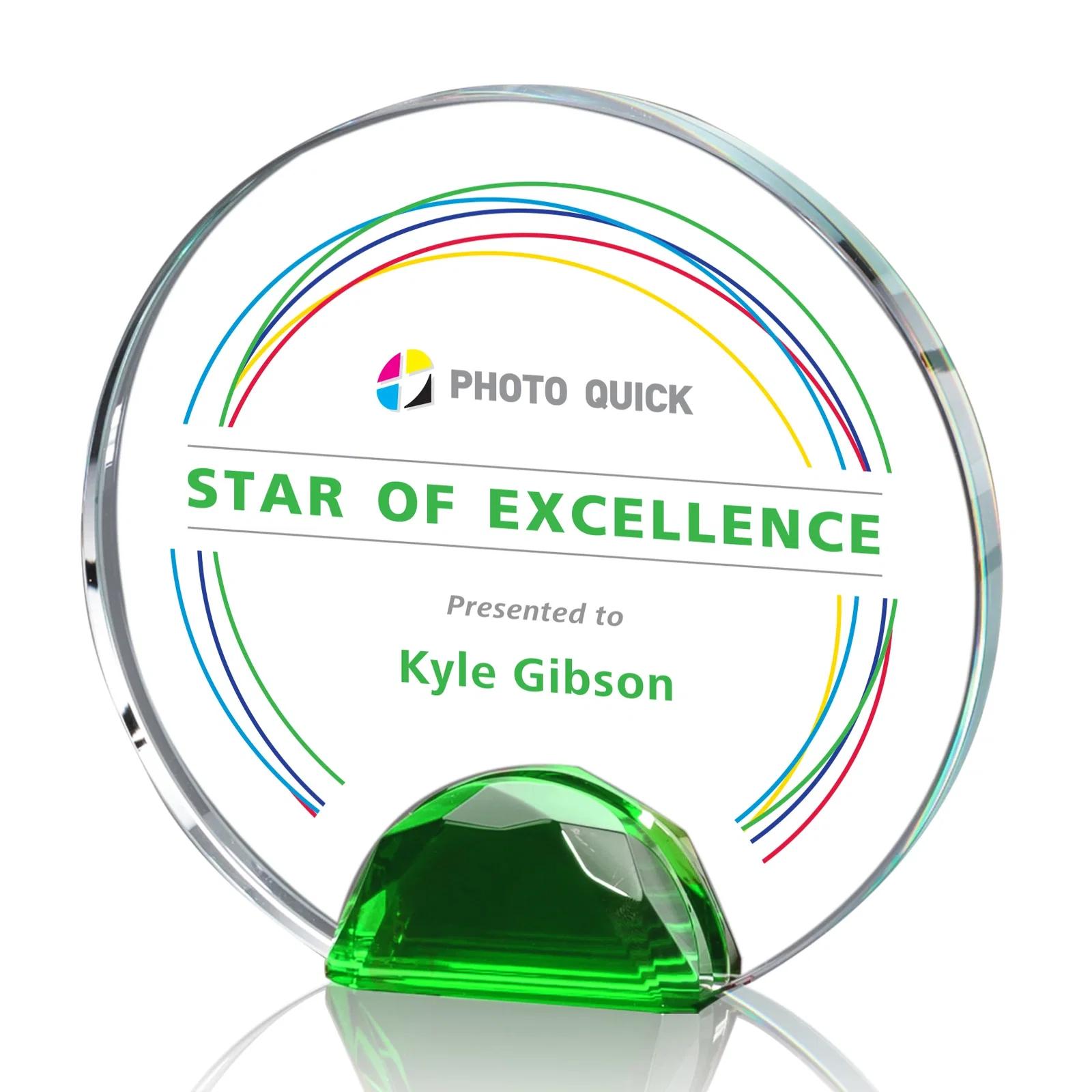 Promotional Optical Crystal Round Award on Faceted Sky Blue Base, awards for graduation ceremonies