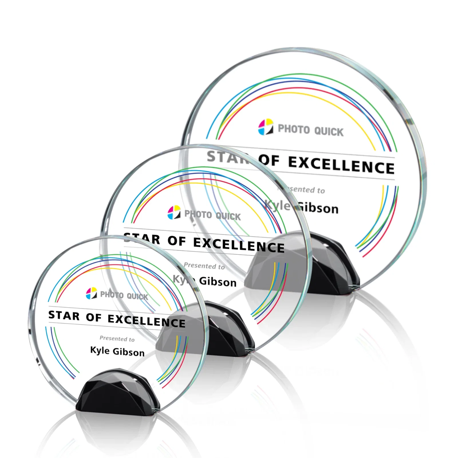 Promotional Optical Crystal Round Award on Faceted Sky Blue Base, awards for safety achievement programs