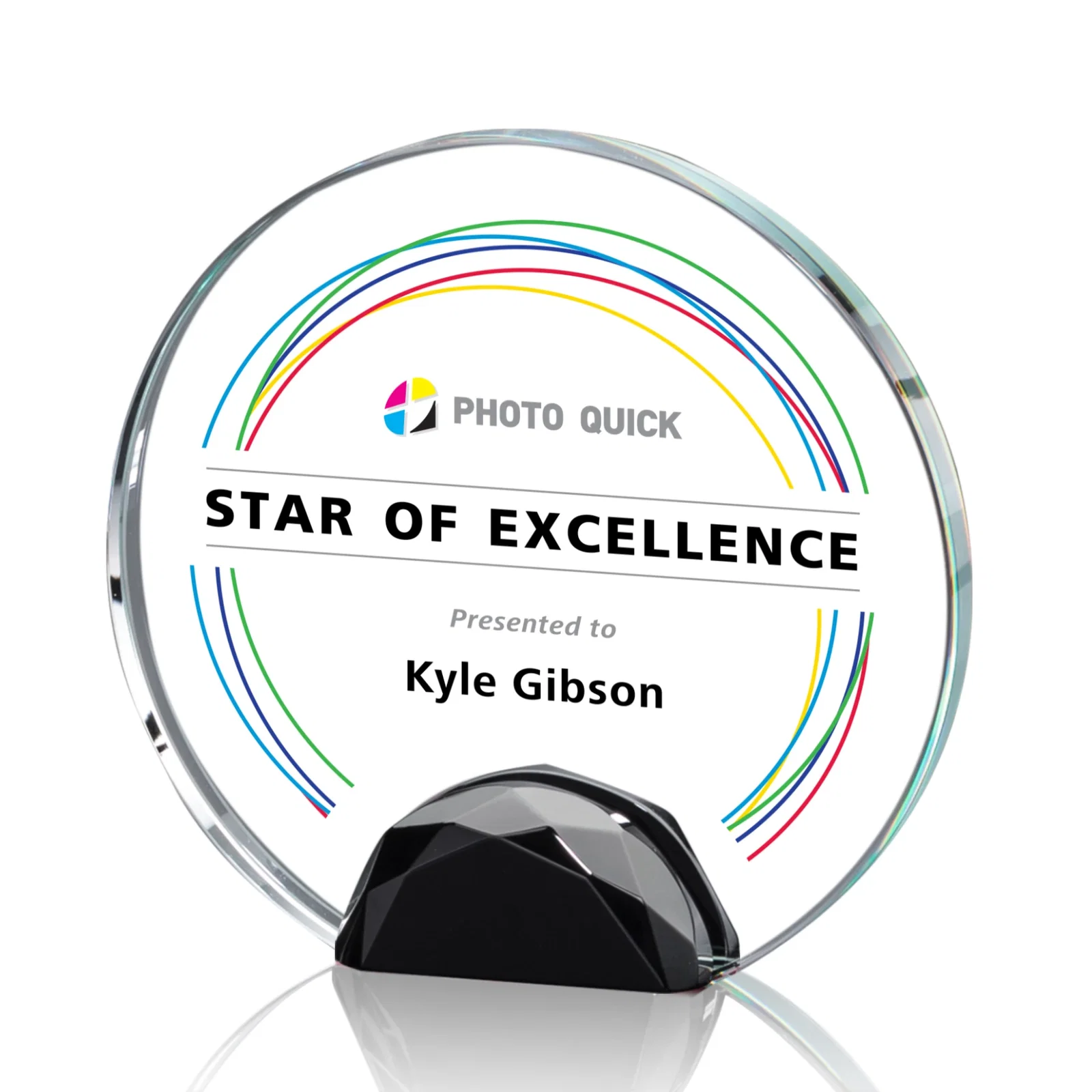 Promotional Optical Crystal Round Award on Faceted Sky Blue Base, awards for volunteer appreciation