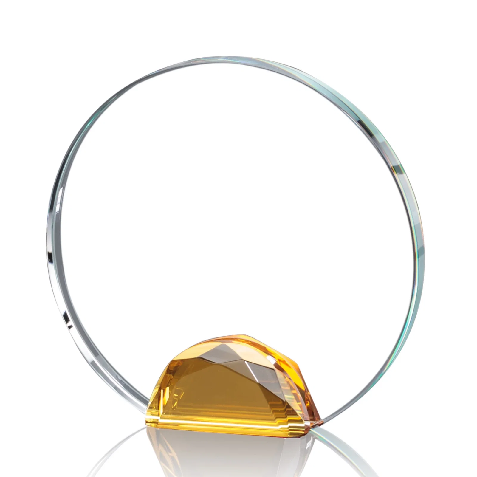 Custom printed Optical Crystal Round Award on Faceted Sky Blue Base, awards for sales achievement awards
