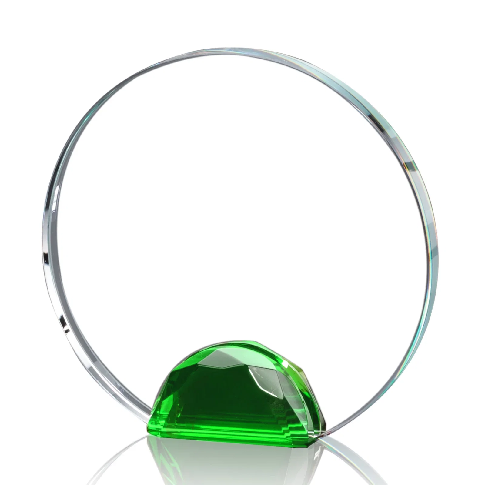 Custom printed Optical Crystal Round Award on Faceted Sky Blue Base, awards for graduation ceremonies