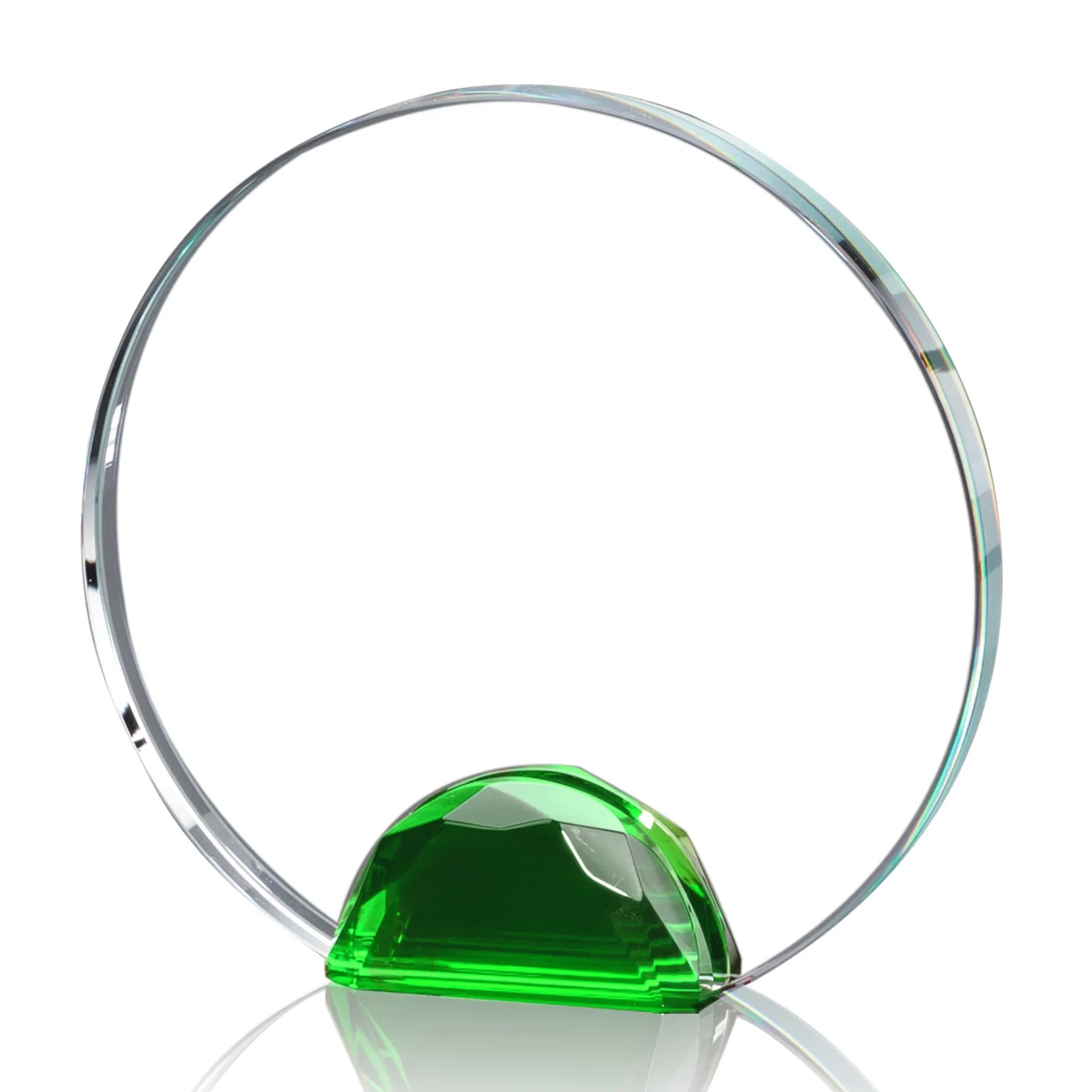 Custom printed Optical Crystal Round Award on Faceted Sky Blue Base, awards for safety achievement programs