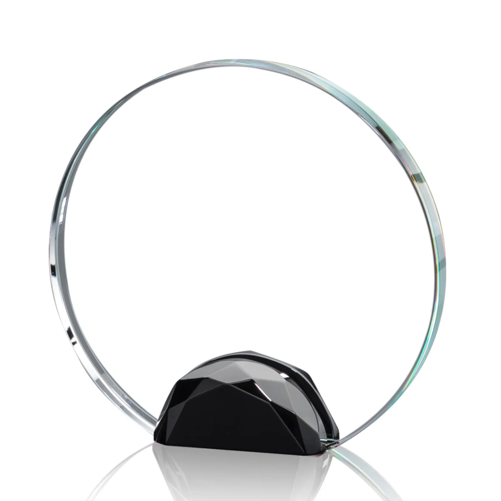 Custom printed Optical Crystal Round Award on Faceted Sky Blue Base, awards for volunteer appreciation