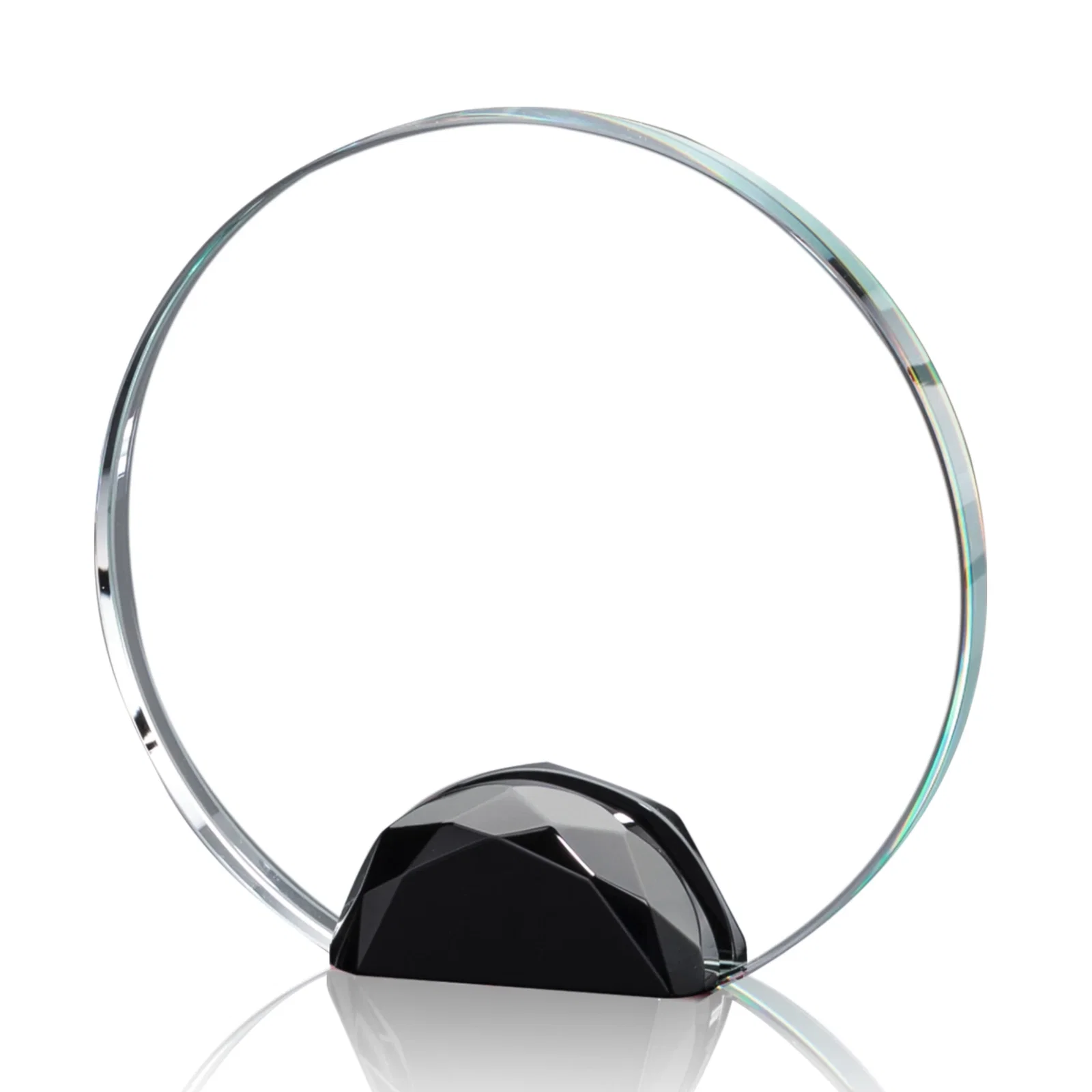 Custom printed Optical Crystal Round Award on Faceted Sky Blue Base, awards for dealer and partner awards