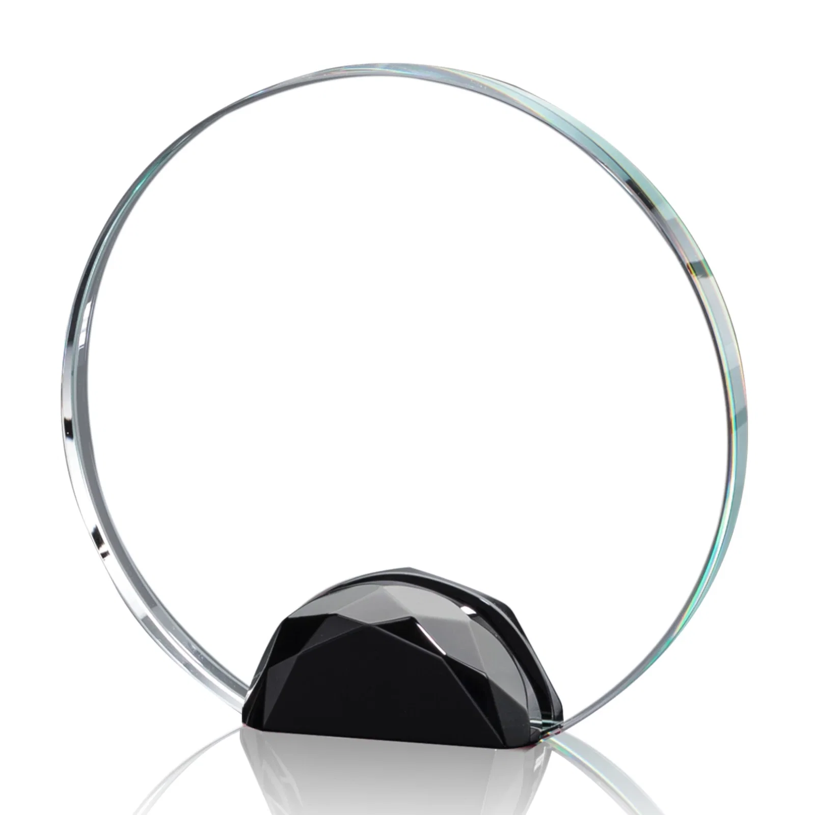 Custom printed Optical Crystal Round Award on Faceted Sky Blue Base, awards for company anniversary events