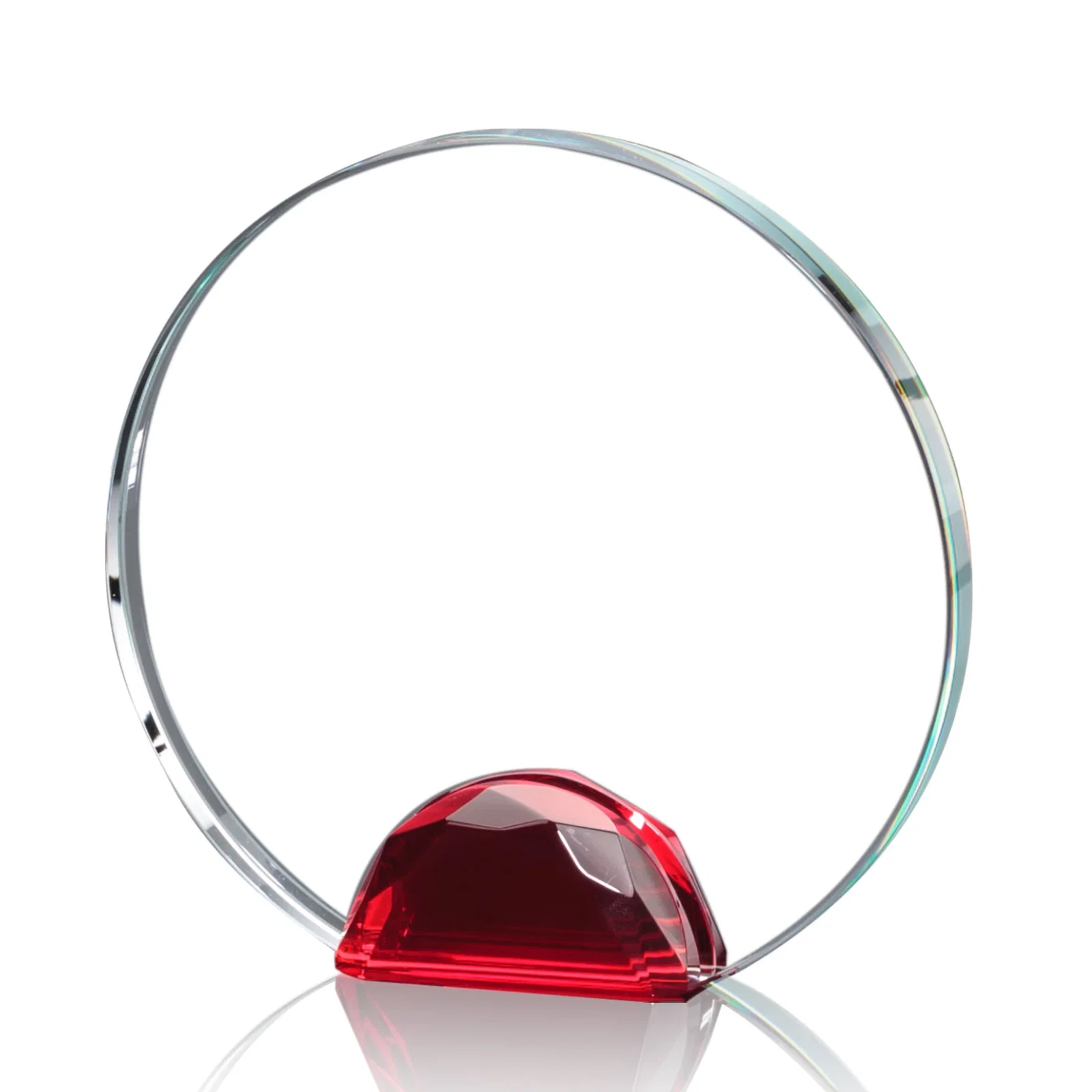 Customized Optical Crystal Round Award on Faceted Sky Blue Base, awards for sales achievement awards