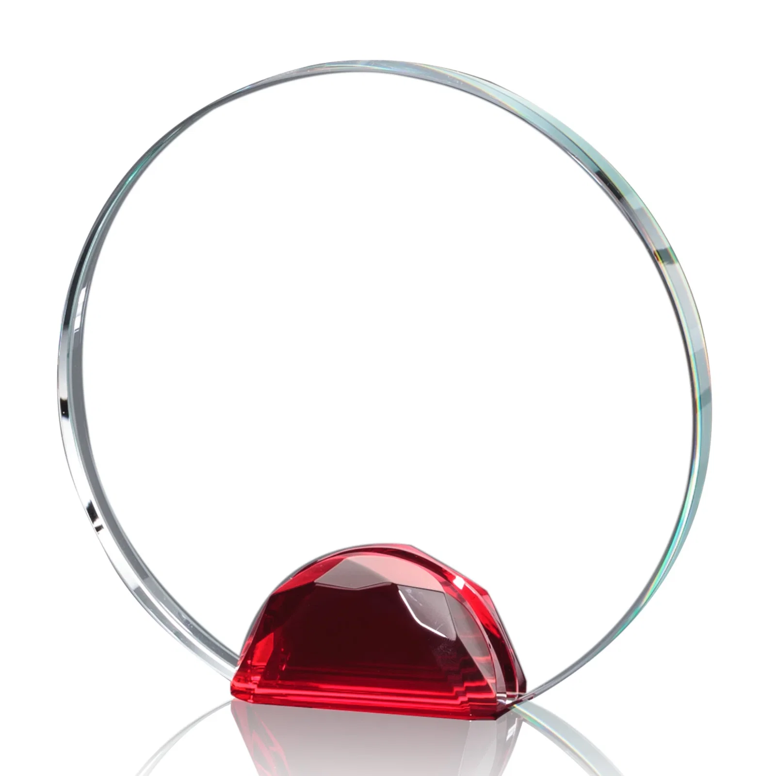 Customized Optical Crystal Round Award on Faceted Sky Blue Base, awards for team milestone celebrations