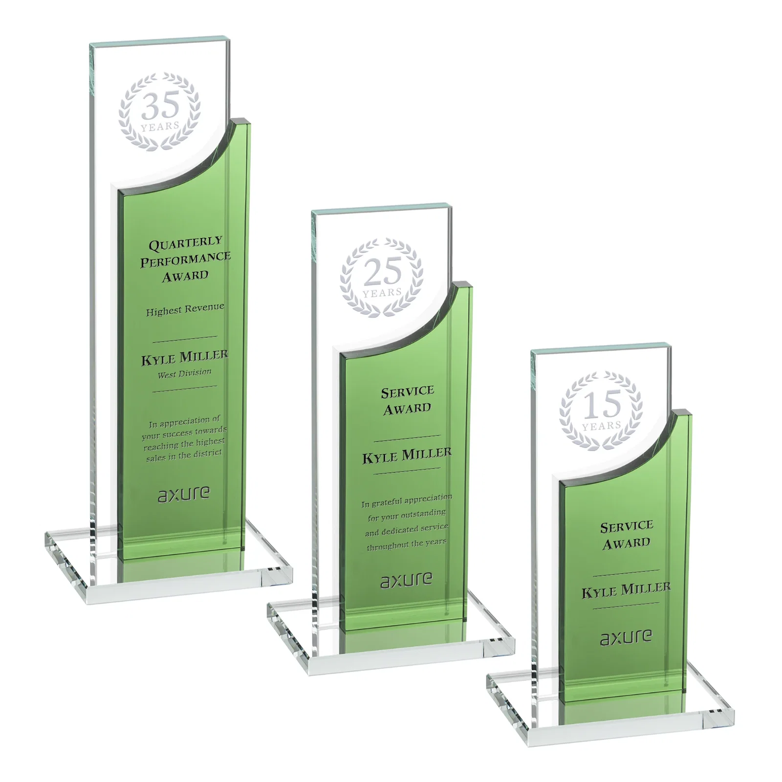 Custom Optical Crystal Award with Clear and Colored Double Pane, awards for employee recognition