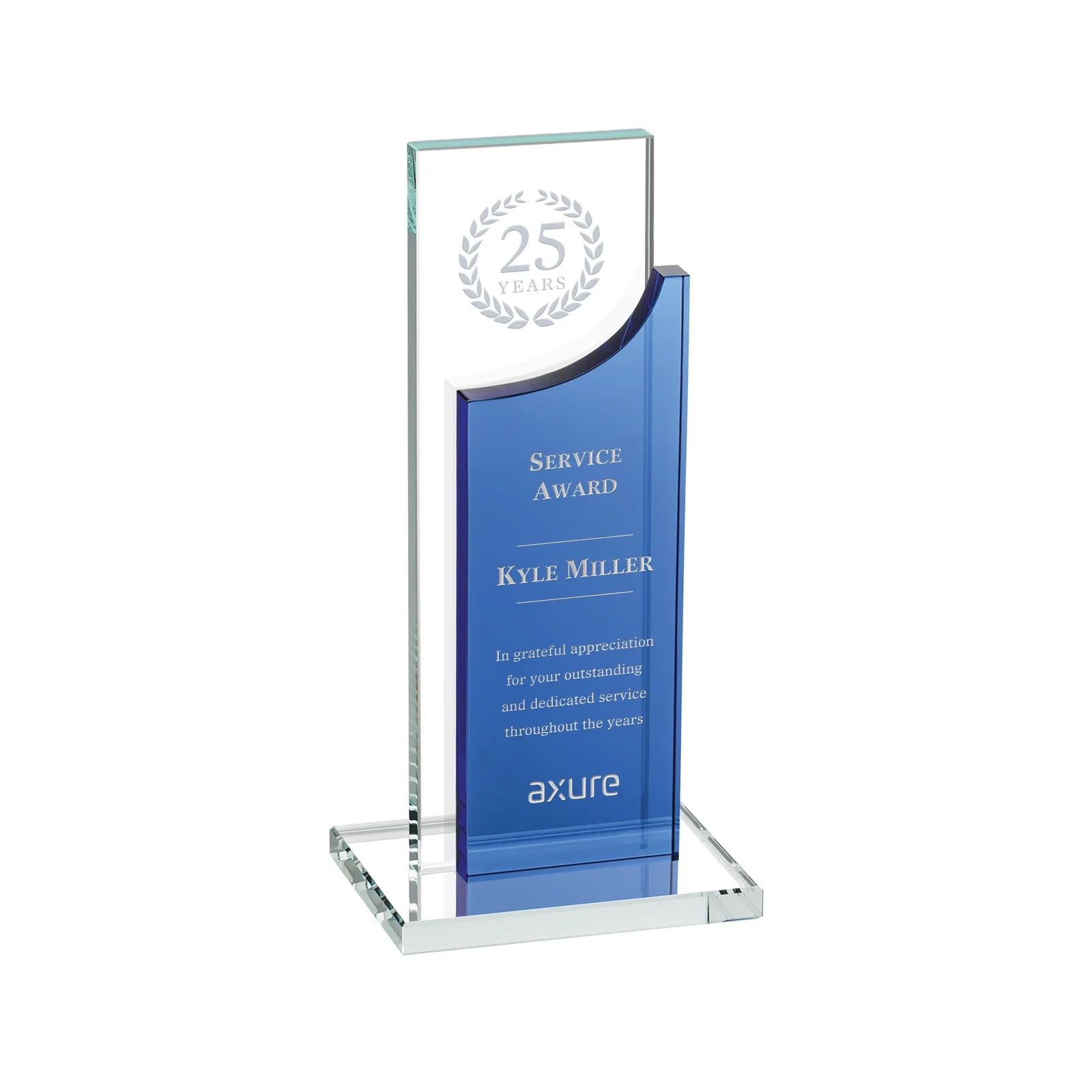 Custom Optical Crystal Award with Clear and Colored Double Pane, awards for dealer and partner awards