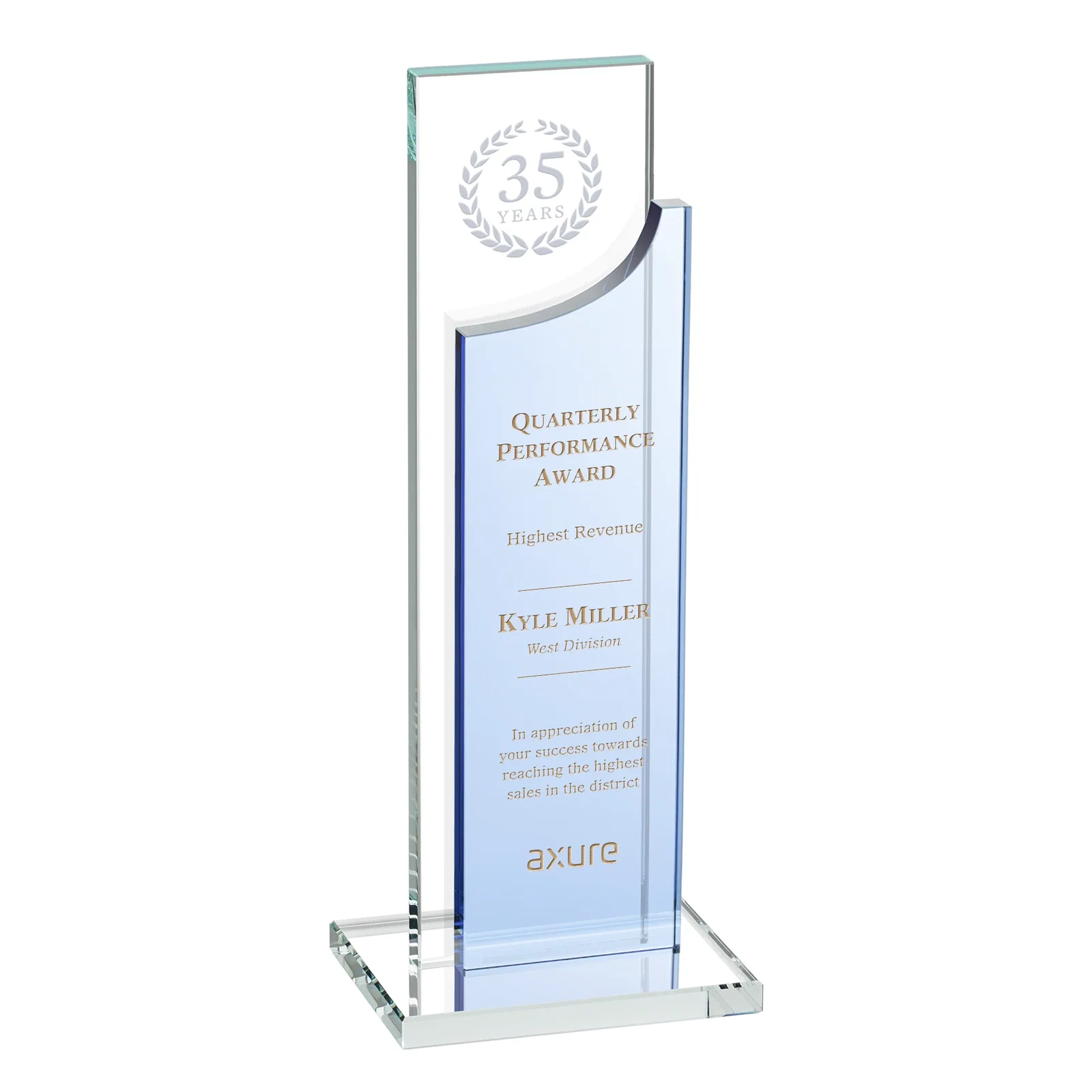 Personalized Optical Crystal Award with Clear and Colored Double Pane, awards for sales achievement awards